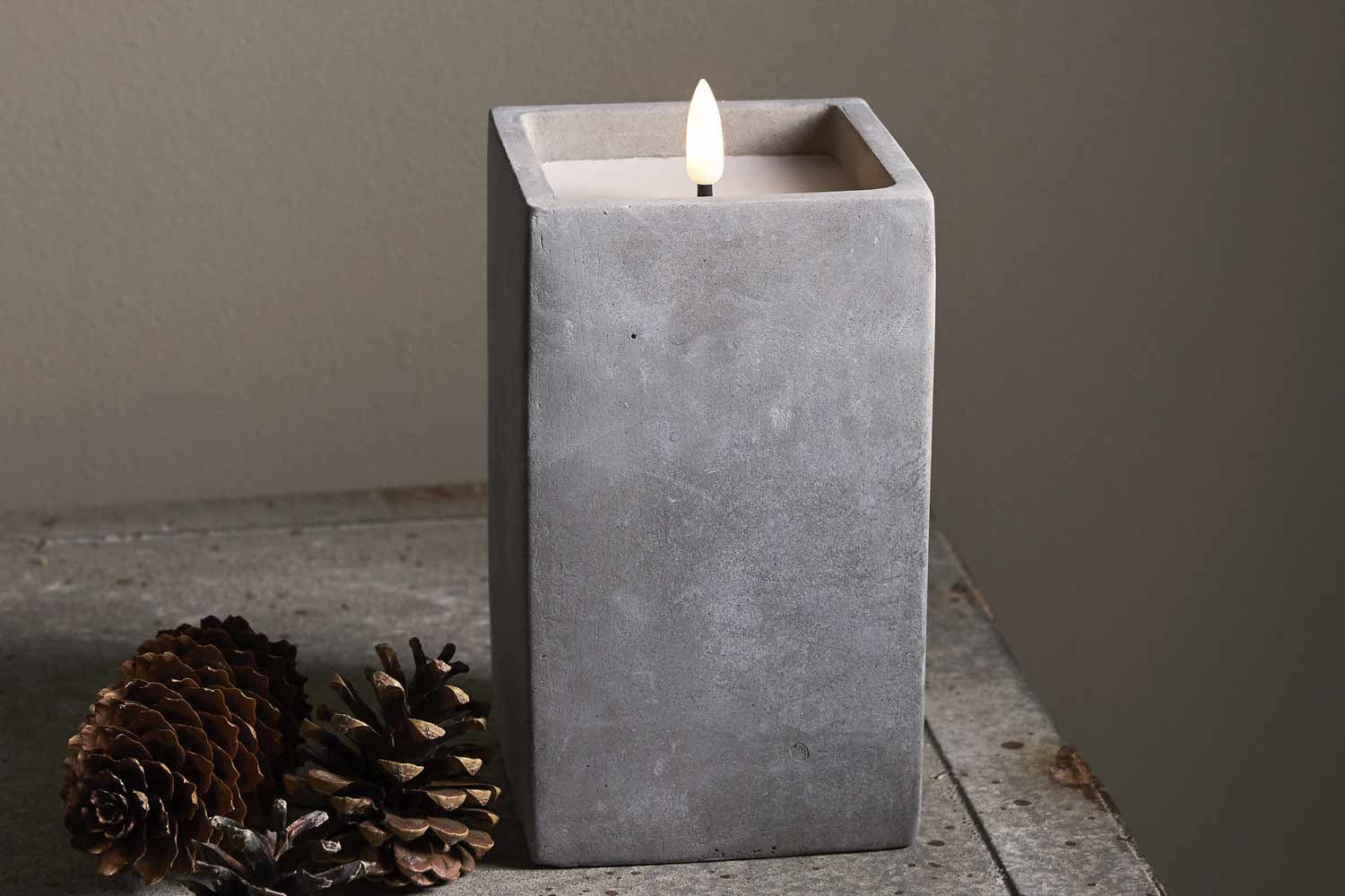 STAR TRADING LED-Kerze CEM (1-tlg), grau Beton 6/18h Timer 3D Flamme warmweiß 16,5cm