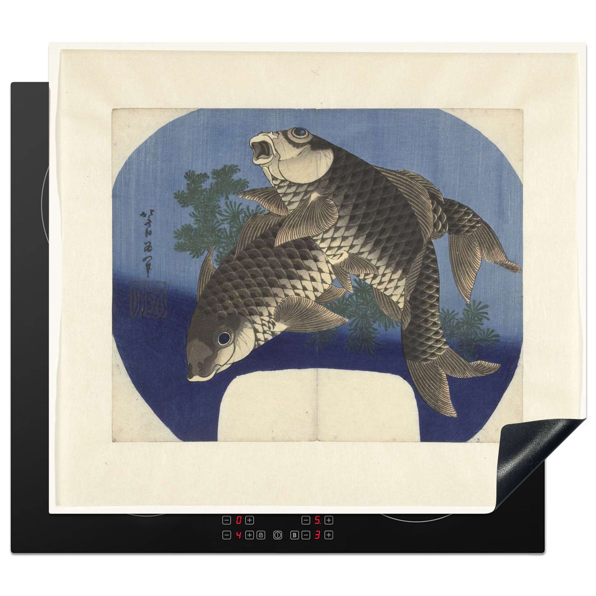 Ceranfeldabdeckung Zwei Induktionsmatte (1 Gemälde die Herdblende-/Abdeckplatte 59x52 - tlg), für Vinyl, cm, von Karpfen Katsushika Hokusai, küche, MuchoWow