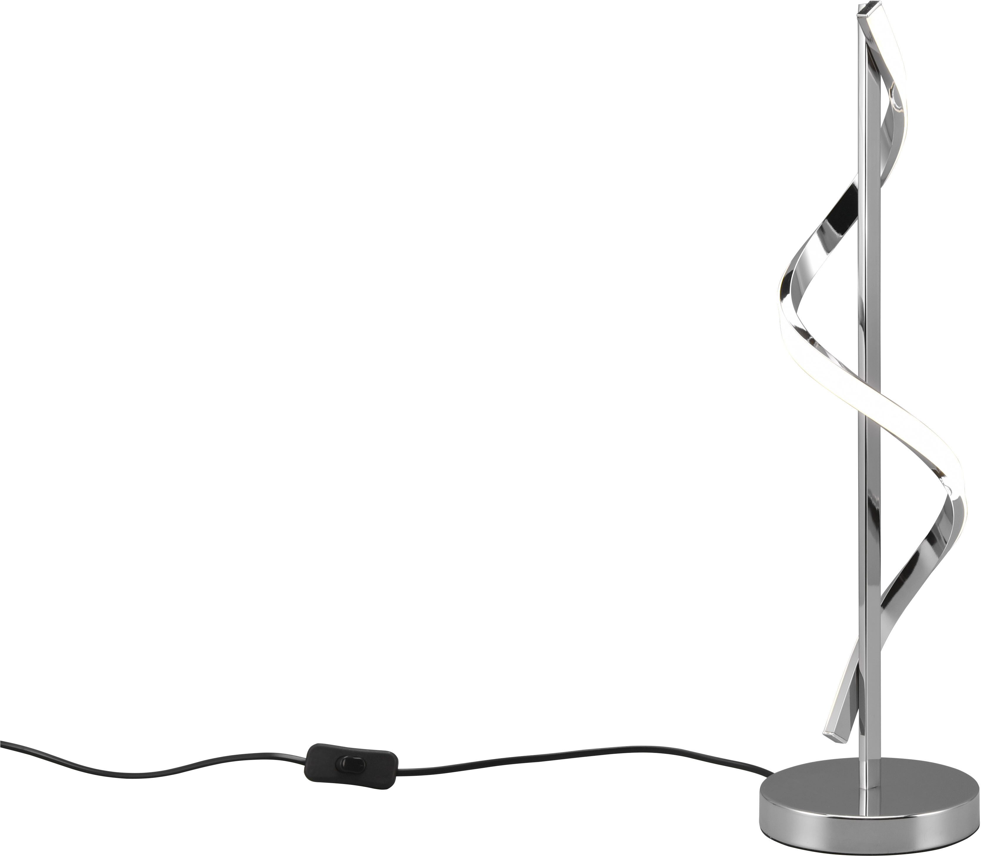 Reality Leuchten LED Tischleuchte ISABEL, Tischlampe mit Schnurschalter, LED kaltweiß 4000k, 950 Lumen, Ein-/Ausschalter, LED fest integriert, Kaltweiß, 8,5W LED Schreibtischleuchte chromfarben geschwungen, Höhe 56cm Ø 15cm