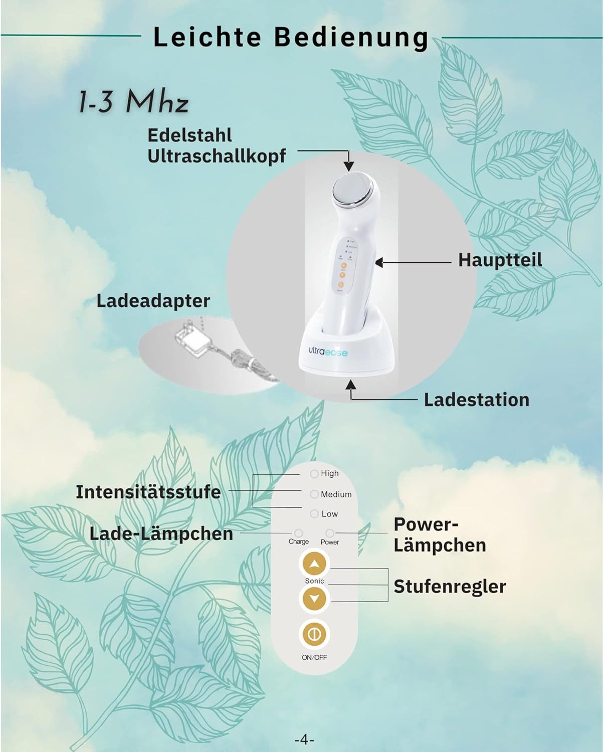 Ultraease Massagegerät Ultraease Ultraschallgerät für Zuhause, Set, 5-teiliges Set, 3-stufige Wärmefunktion – Bild 4 von 5