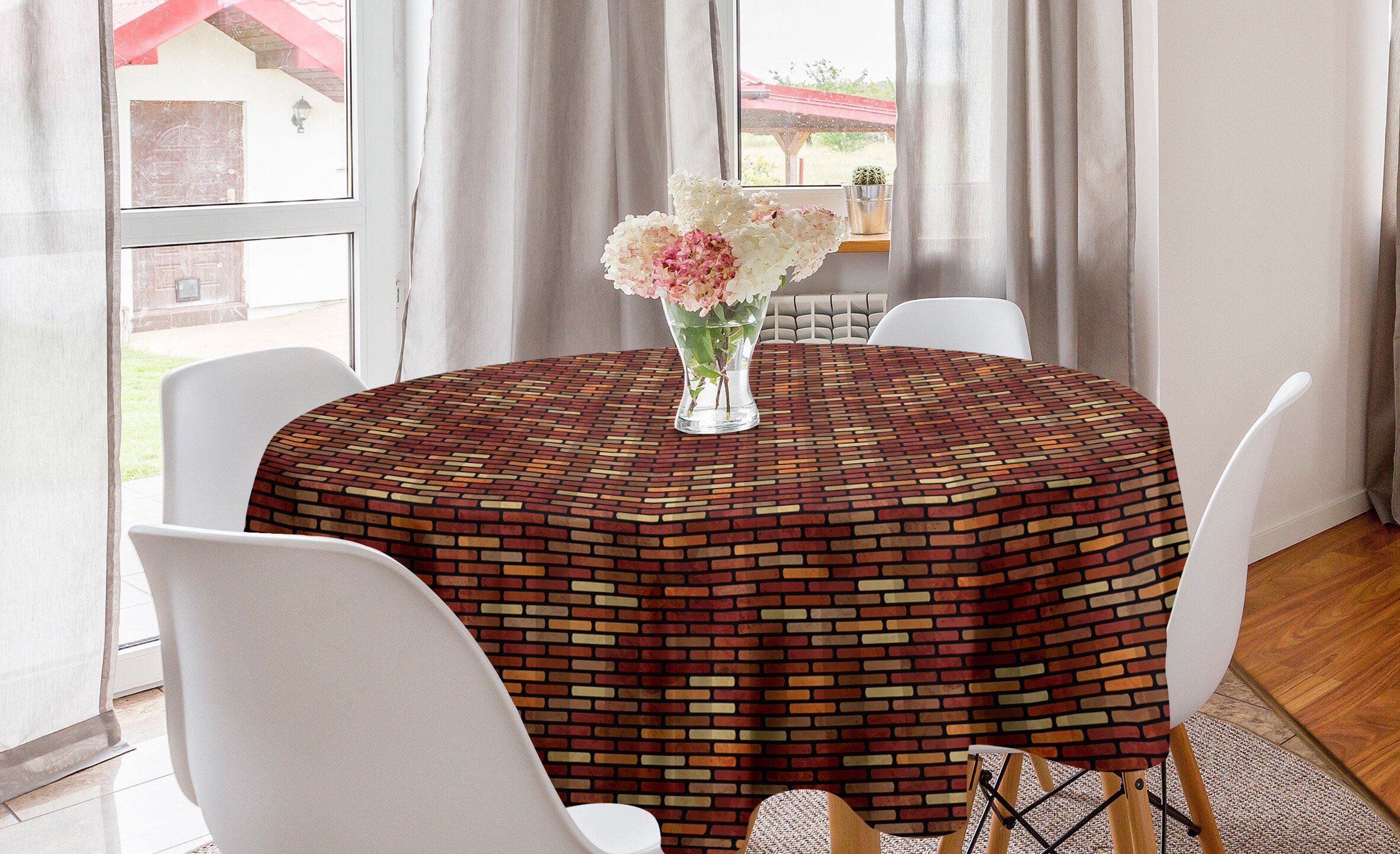 Abakuhaus Tischdecke Kreis Ziegelmauer Dekoration, Tischdecke Esszimmer für Abdeckung Grunge Erdfarben Küche
