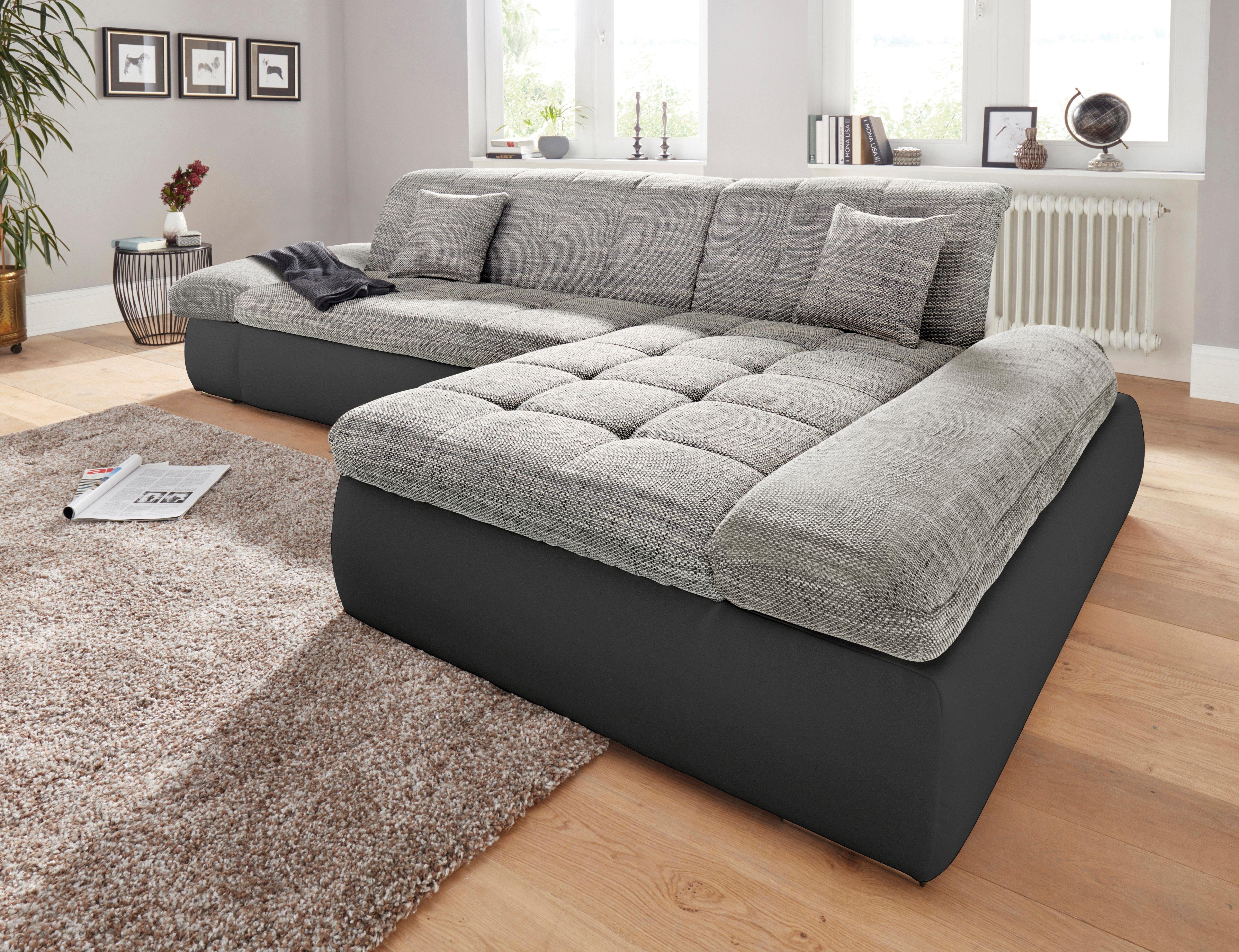 DOMO collection Ecksofa PB Moric wahlweise mit Bettfunktion + Armteilverstellung, L-Form, im XXL-Format, B/T/H:300/172/80 cm, feine Steppung