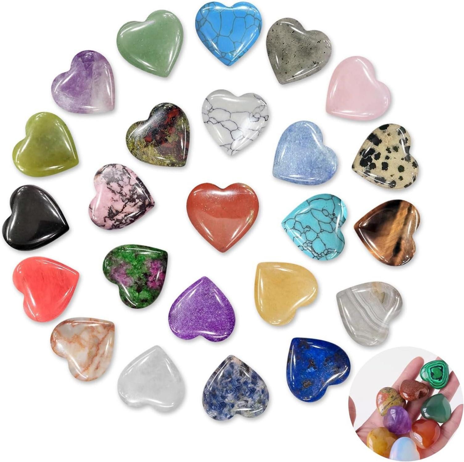 Edelstein 24 Stück Herz Stein Kristall Edelsteine Heilung Meditation Chakra