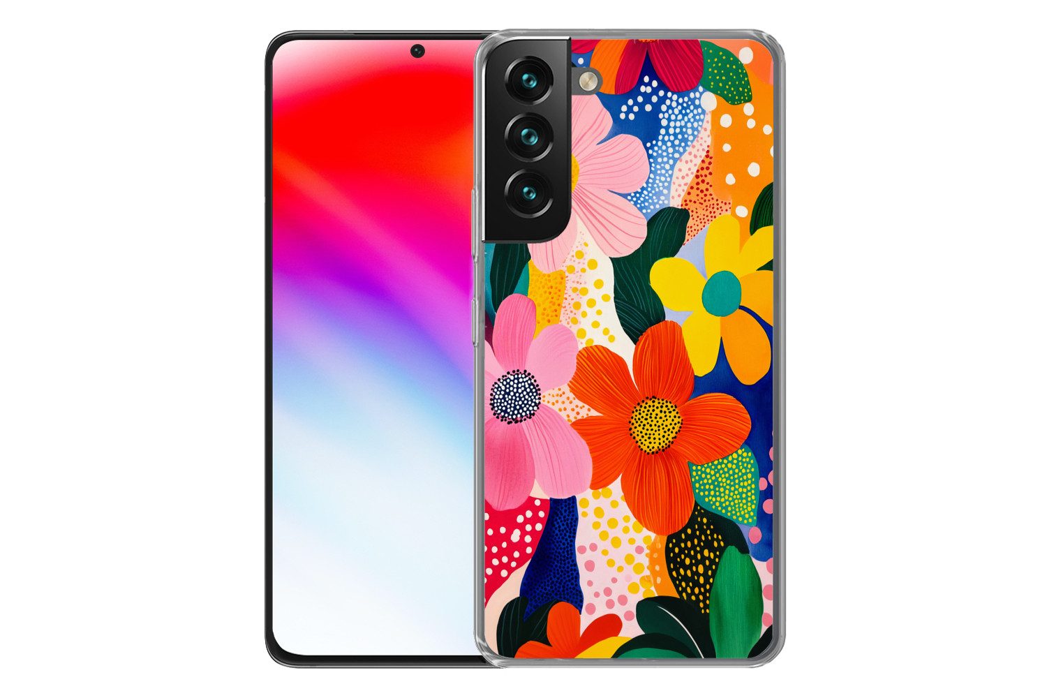 MuchoWow Handyhülle für Samsung Galaxy S22 Plus Blumen - Bunt - Tupfen, Phone Case, Silikon, Schutzhülle Dünn