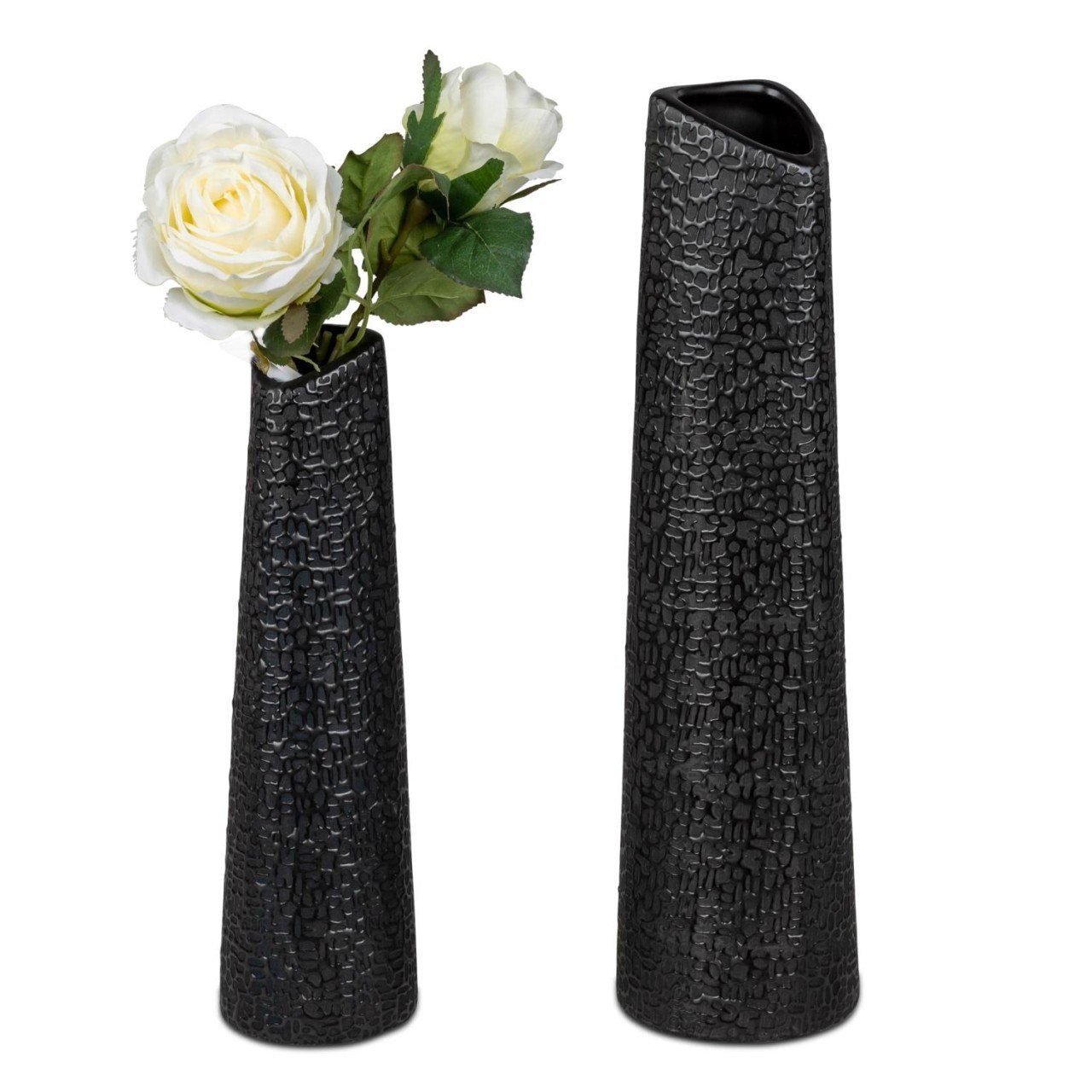 Schwarz Black, D:8.5cm Keramik Dekovase Modern formano H:40cm