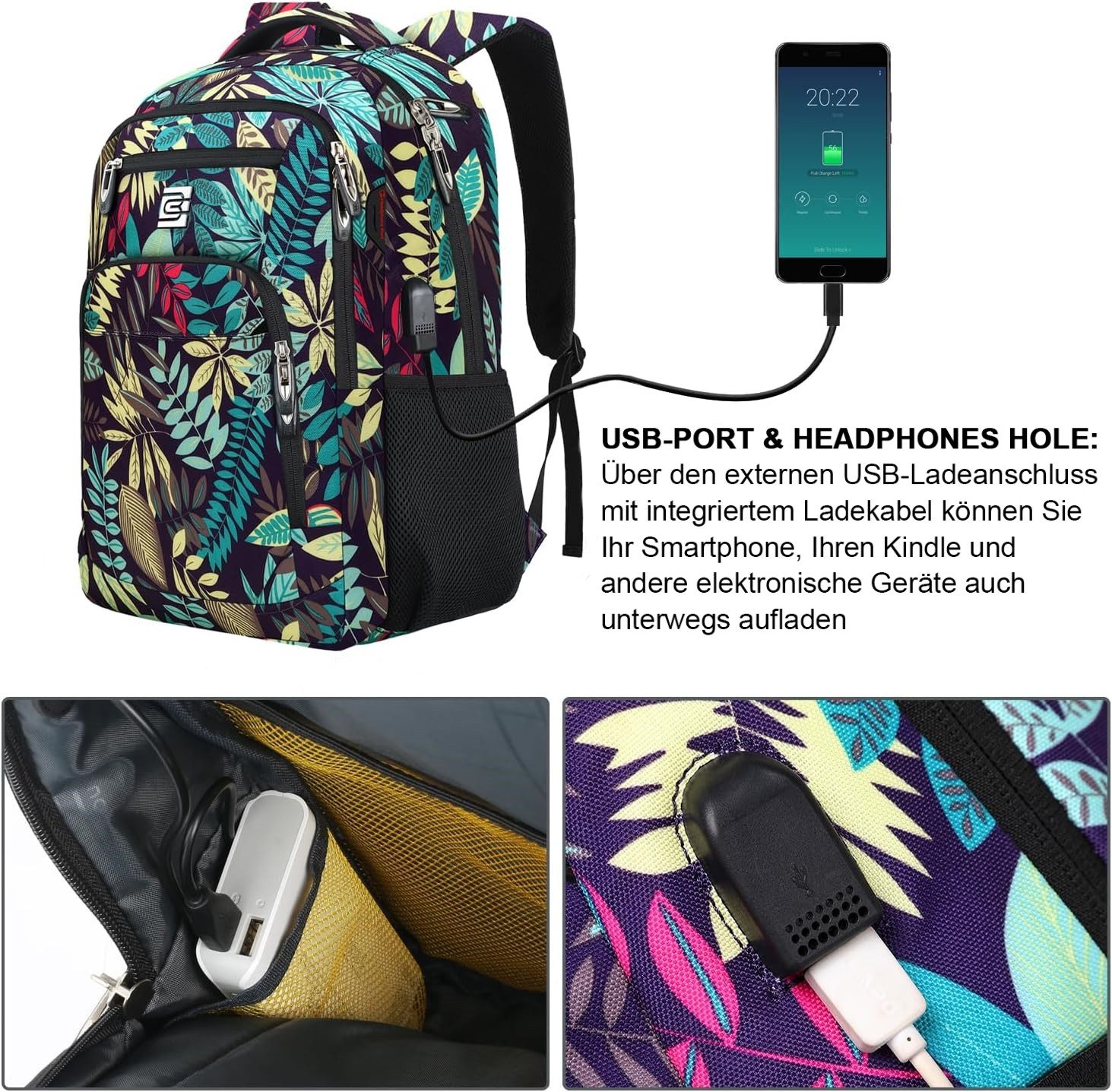 OKWISH Laptoprucksack Laptop Rucksäcke Schulrucksack Wasserbeständig Laptoptasche (Uni Tasche Businessrucksack Sportrucksack, Backpack mit Laptopfach, Anti-Diebstahl, mit USB-Anschluss), Herren Damen Jungen Teenager Arbeit Business Freizeit Reisen
