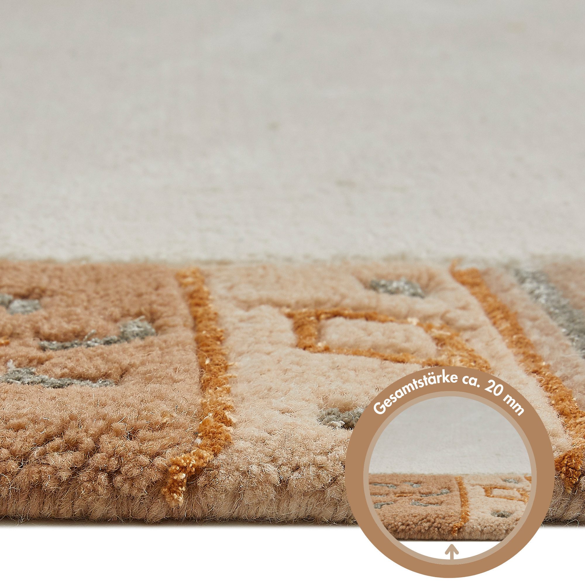 LUXOR living Wollteppich India, rechteckig, Höhe: 20 mm, reine Wolle, mit Bordüre, auch als Läufer, Wohnzimmer – Bild 5 von 5