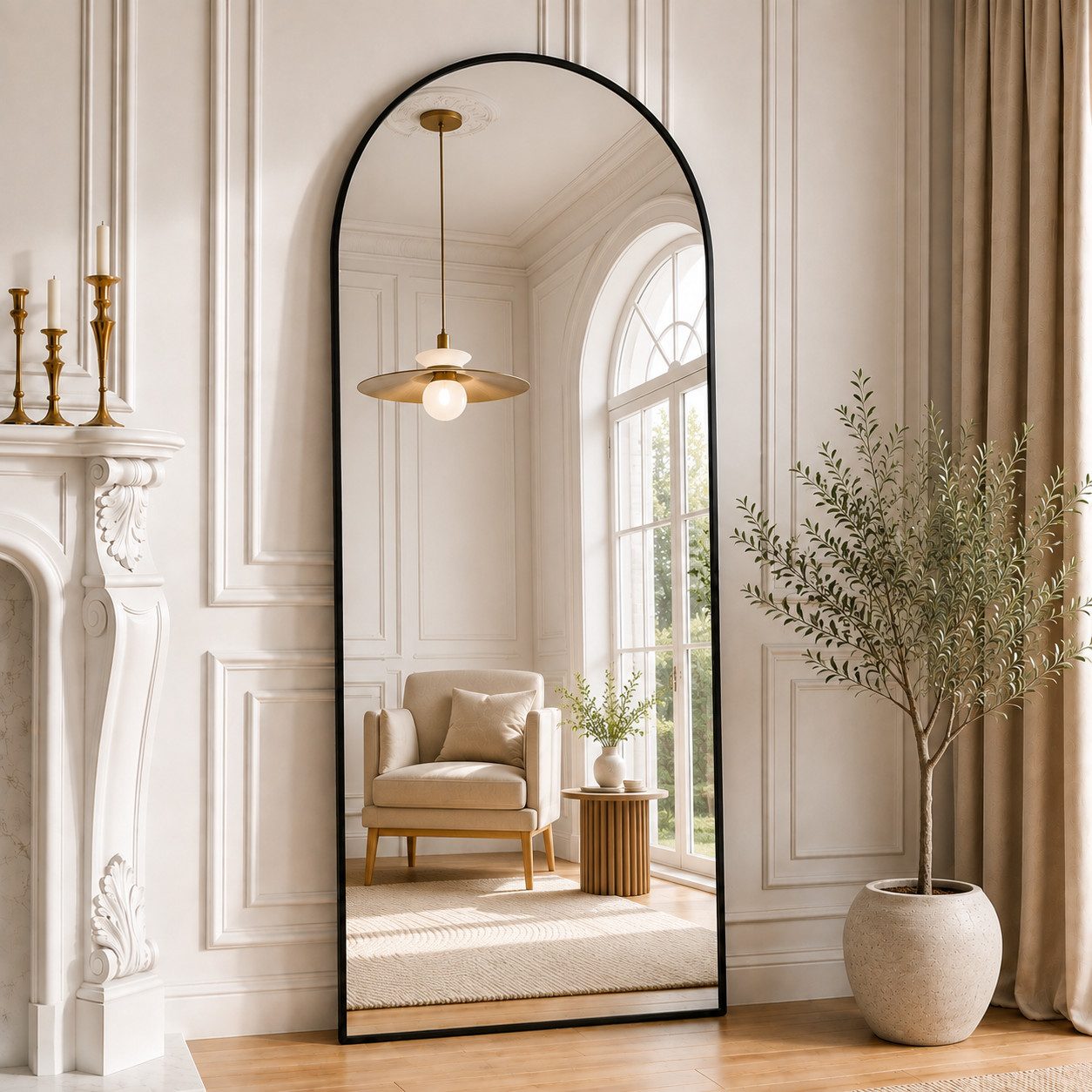 Teravin Ganzkörperspiegel,Standspiegel & Wandspiegel Bruchsicher mit Aluminium Rahmen, Hartglas, 171x76cm/180x75cm Großer Spiegel für Schlafzimmer, Bogen Design