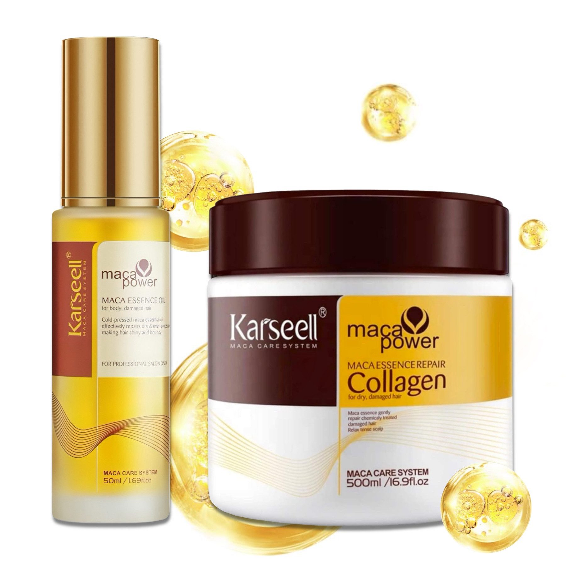 Karseell Уход за волосами-Set Maca Essenz Уход за волосами Reparatur Set Haarmaske Kollagen Haar Arganöl, 2-tlg., Уход за волосами, Haarmaske, Haaröl, Karseell