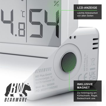 BEARWARE Innenwetterstation (Haltemagneten, Thermometer Hygrometer, Temperatur und Luftfeuchtigkeit Messgerät)