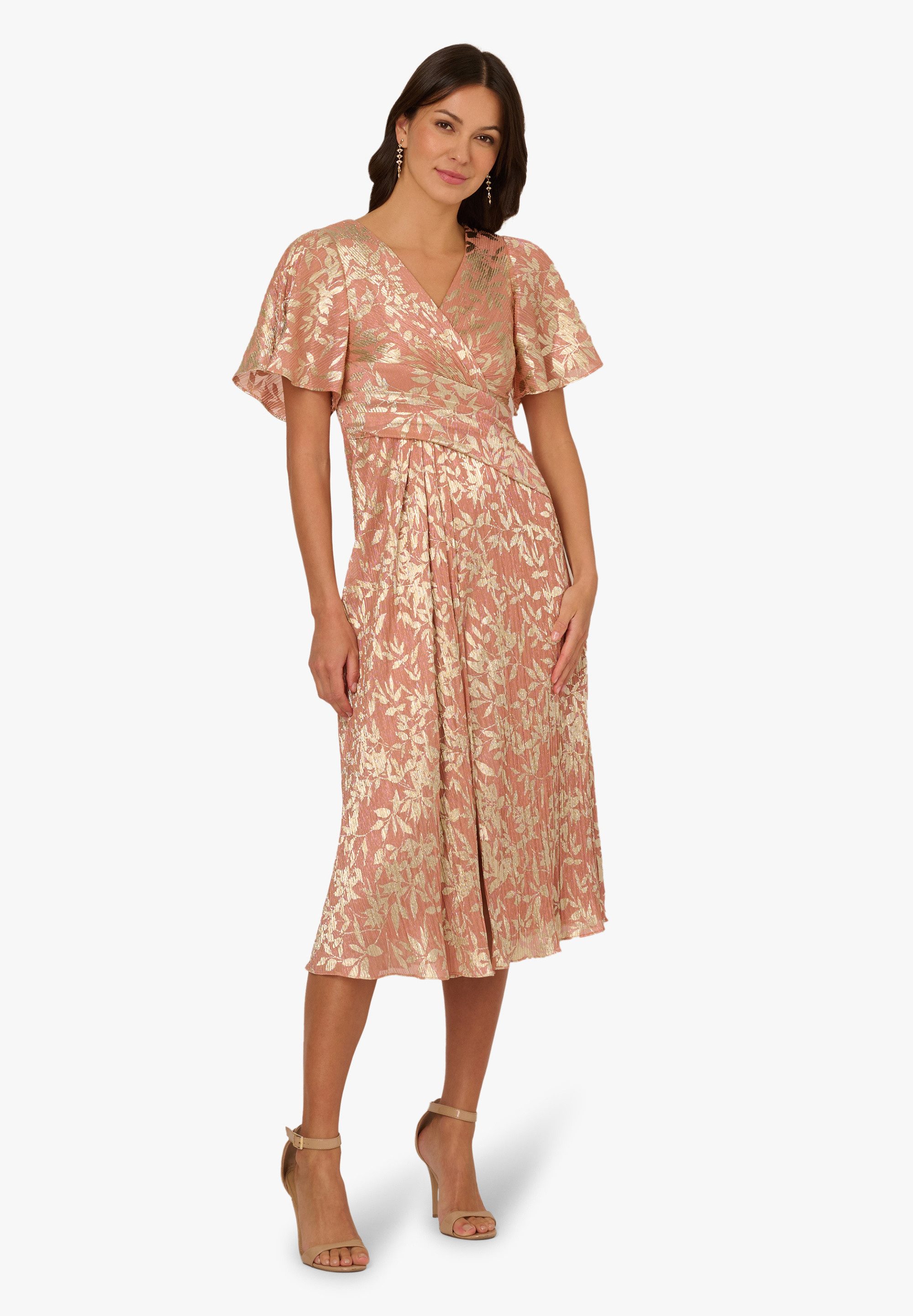 Cocktailkleid Foil Leaf Draped Midi Dress
