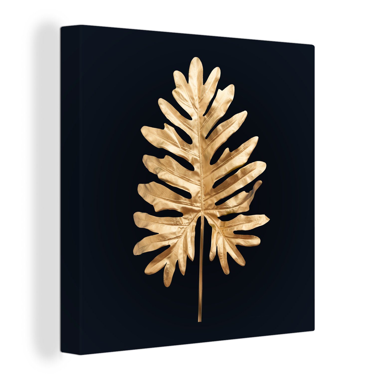 OneMillionCanvasses® Leinwandbild Blätter - Herbst - Gold - Schwarz - Natur - Luxus, (1 St), Leinwand Bilder für Wohnzimmer Schlafzimmer