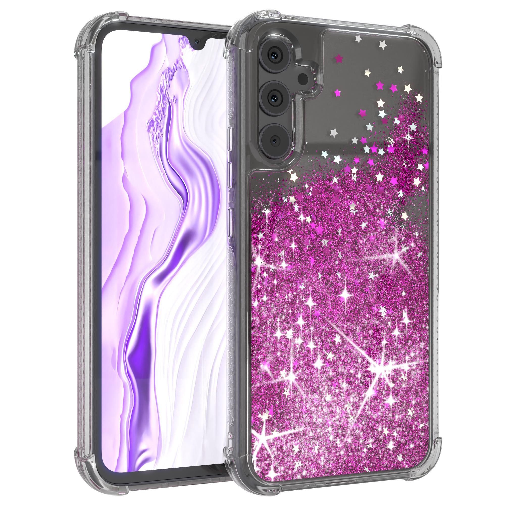 EAZY CASE Handyhülle Liquid Glittery Case für Samsung Galaxy A34 (5G) 6,6 Zoll, Bumper Case Back Cover Glitter Glossy Handyhülle Etui Violett Lila