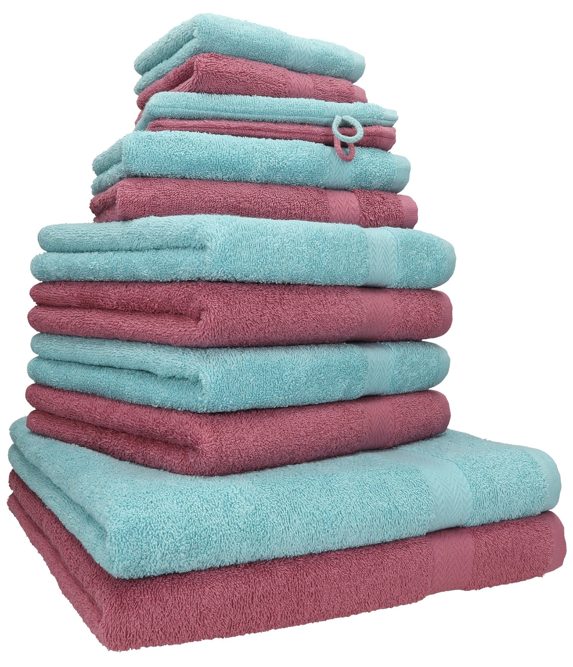 Betz Handtuch Set 12-TLG. Handtuch Set Premium 100% Baumwolle 2 Duschtücher 4 Handtücher 2 Gästetücher 2 Seiftücher 2 Waschhandschuhe Farbe Beere/Ocean, 100% Baumwolle, (12-tlg)