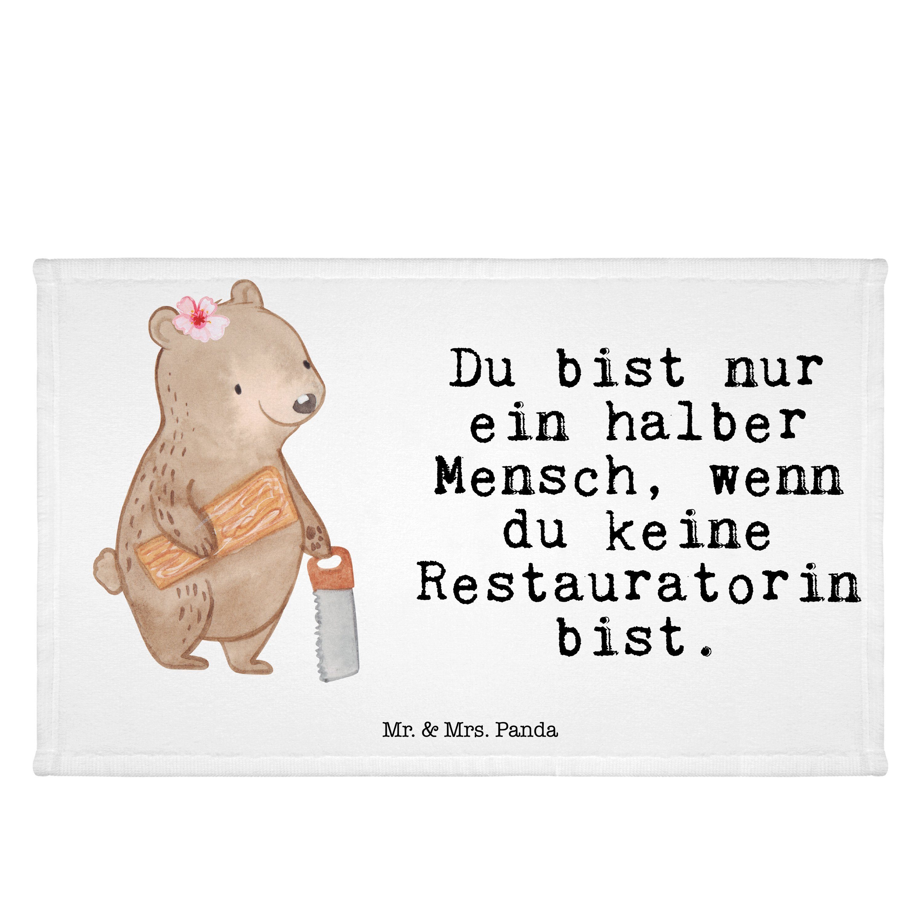 Mr. & Mrs. Panda Handtuch Restauratorin mit Herz - Weiß - Geschenk, Ausbildung, Frottier, Schen, (1-St)