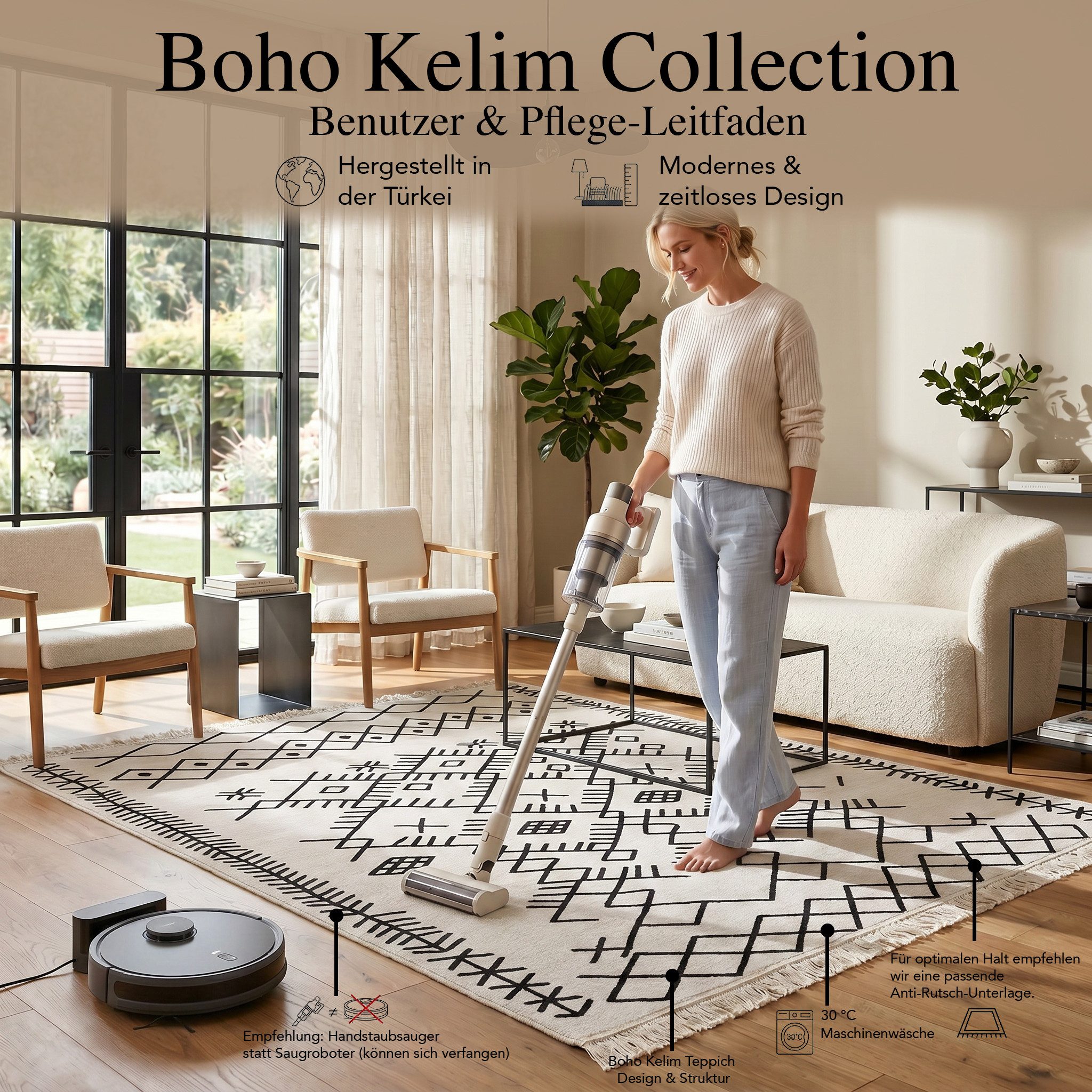 Jimri Teppich Kelim Teppich Wohnzimmer Schlafzimmer Küche, Badezimmer Läufer Flur, Rechteckig, Wendeteppich – Bild 2 von 5