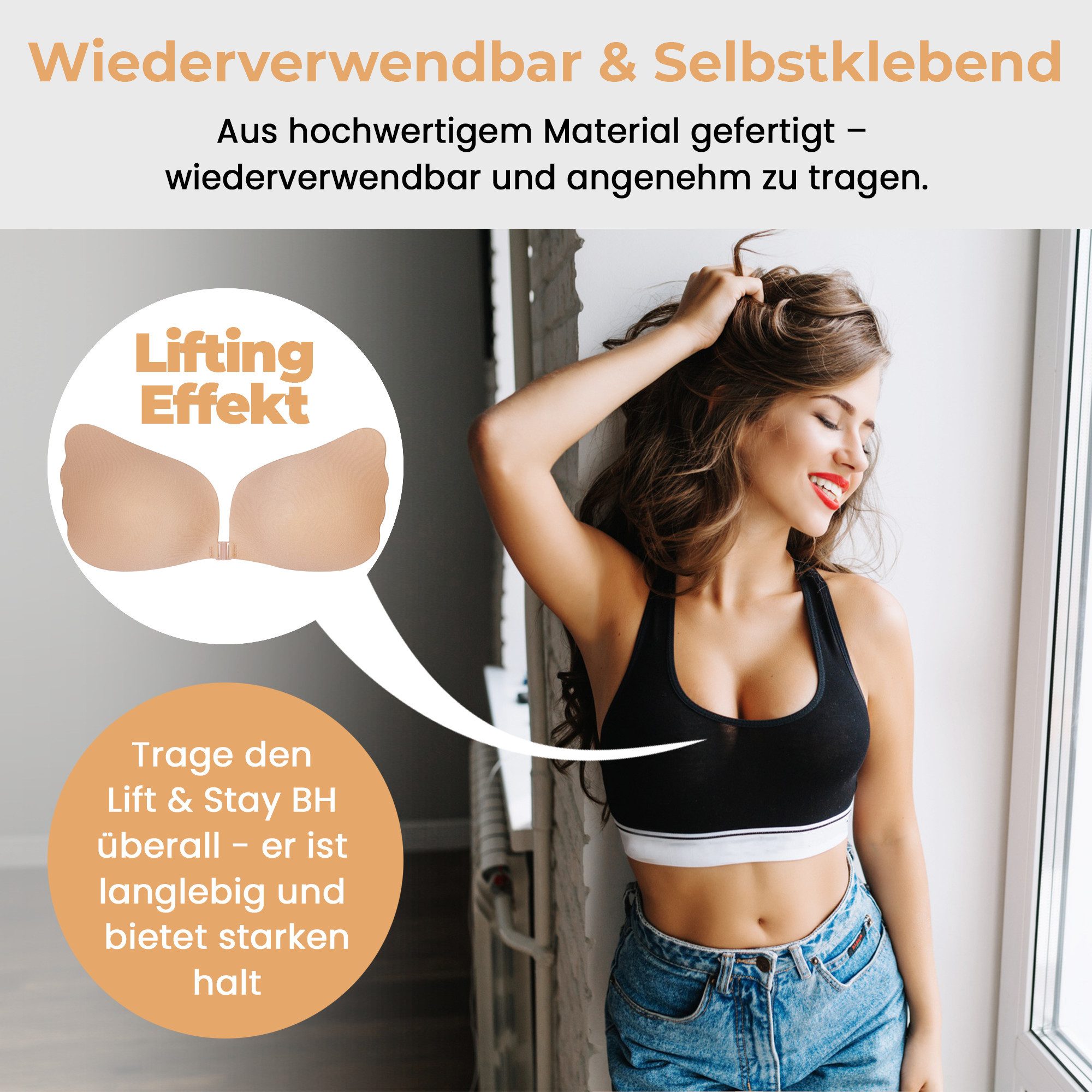 Dilara Push-up-BH trägerlos & selbsthaftend - Unsichtbarer BH für rückenfreie Outfits Atmungsaktiv & wiederverwendbar, dabei sicher & sanft zur Haut – Bild 3 von 5