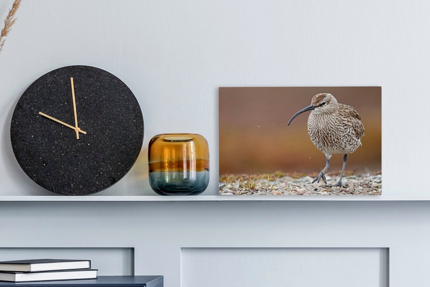 Steinen, Wanddeko, Aufhängefertig, Und der Regenbrachvogel 30x20 auf cm St), OneMillionCanvasses® den läuft (1 Leinwandbild Wandbild Leinwandbilder,