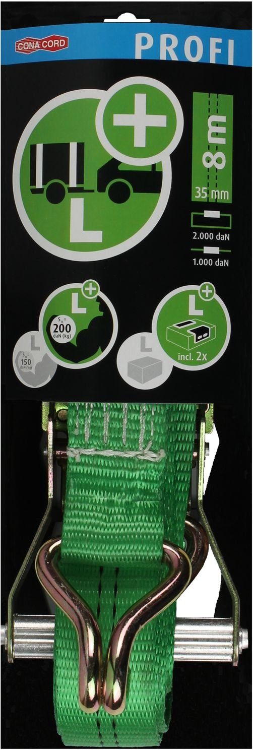 CONACORD Zurrgurt Ladungsgurt Sicherungsgurt 35 mm/8 m mit Ratsche u. 2 Spitzhaken (1-St) DIN EN 12195-2