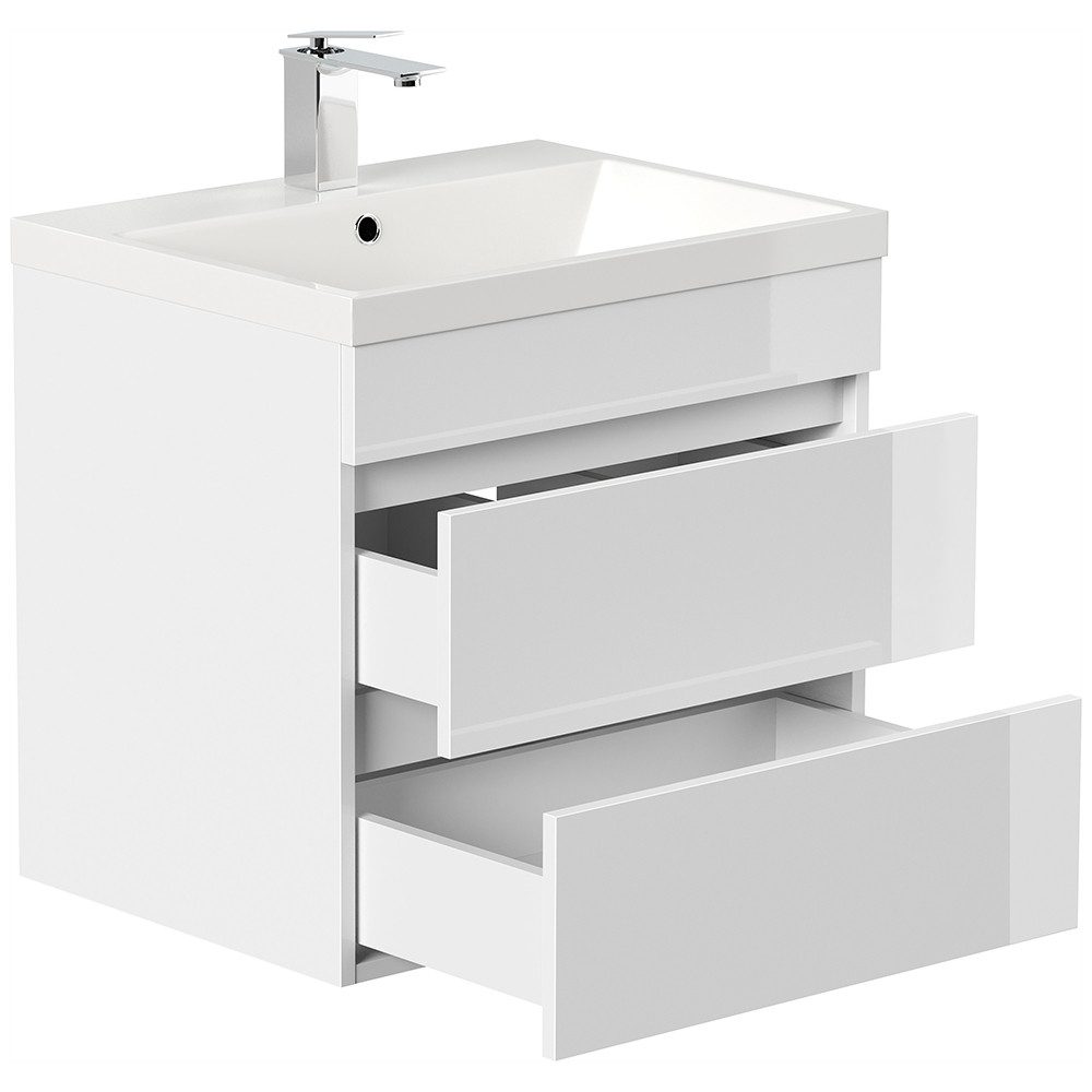 Lomadox Waschtisch FROME-02, 60 cm, hängend, weiß Hochglanz, mit 2 Schublad günstig online kaufen