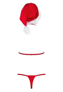 Obsessive Set: Bügel-BH Weihnachts-Dessous Set rot-weiß BH + String + Mütze (Set)