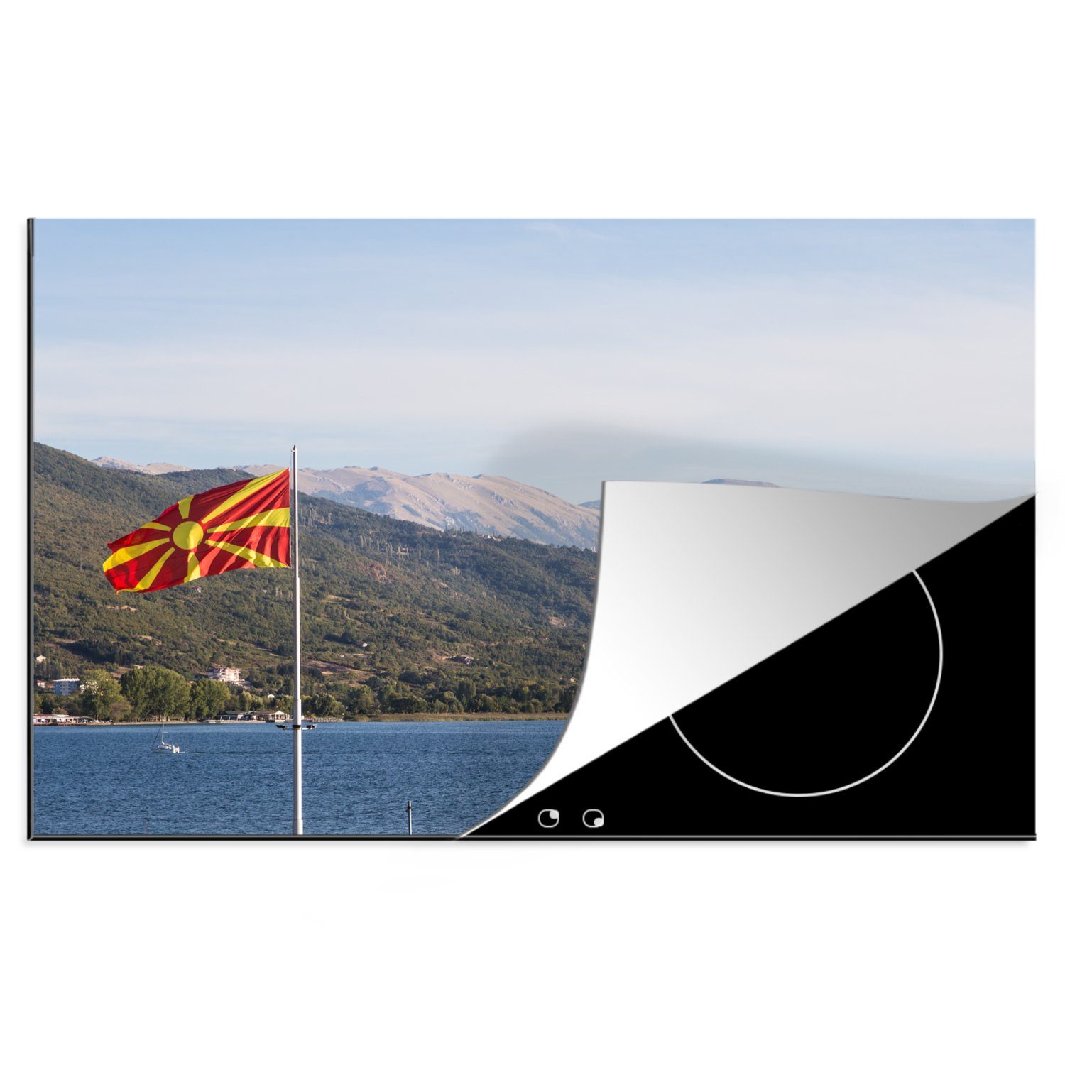 Mazedonien Vinyl, küche, von Ceranfeldabdeckung Die See, cm, Herdblende-/Abdeckplatte für über 81x52 tlg), Schutz Induktionskochfeld (1 einem die Nationalflagge MuchoWow