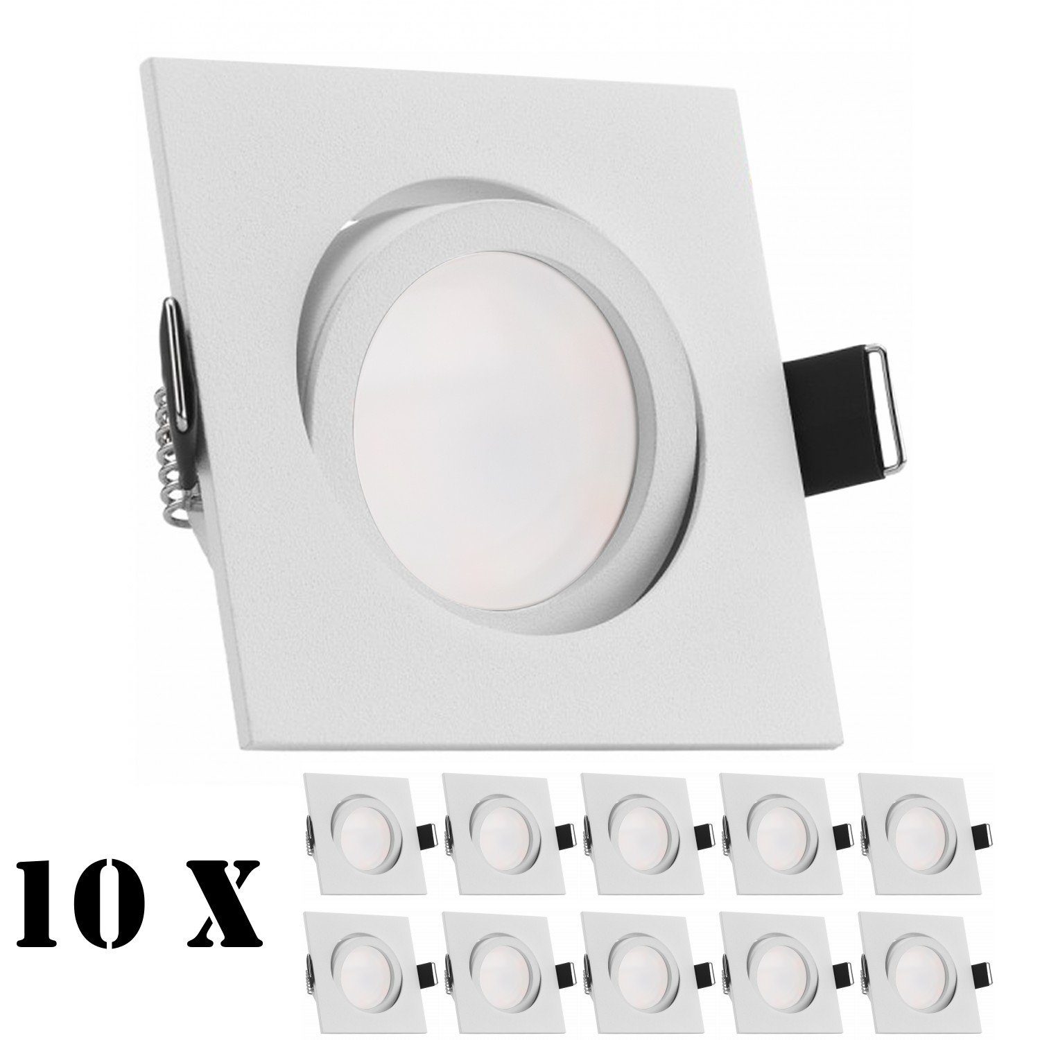 LEDANDO LED Einbaustrahler 10er LED Einbaustrahler Set extra flach in weiß matt mit 5W Leuchtmitt | Strahler