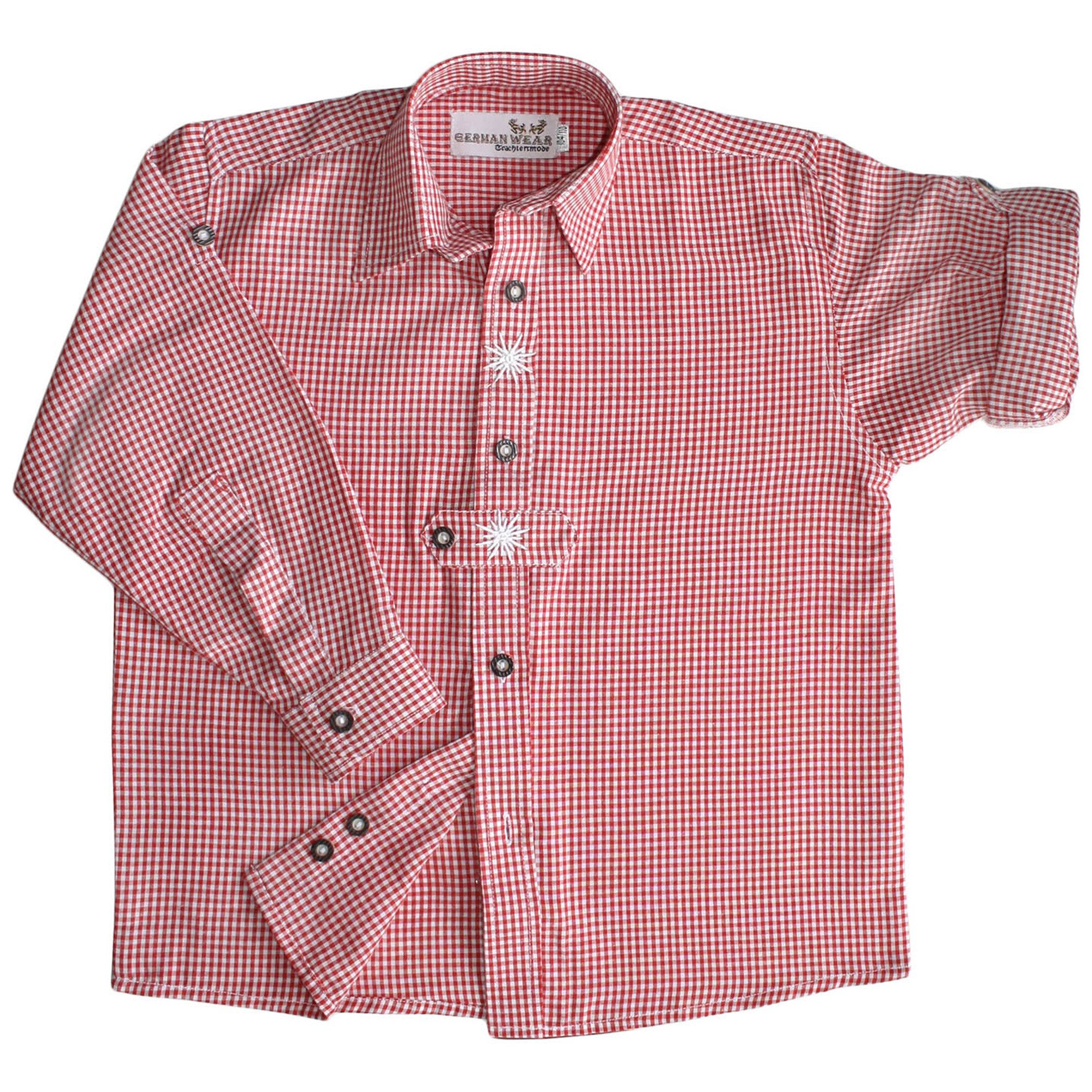 German Wear Trachtenhemd GW1223-EW Kinder Trachtenhemd für Trachtenhosen Trachtenmode mit Edelweiß karo