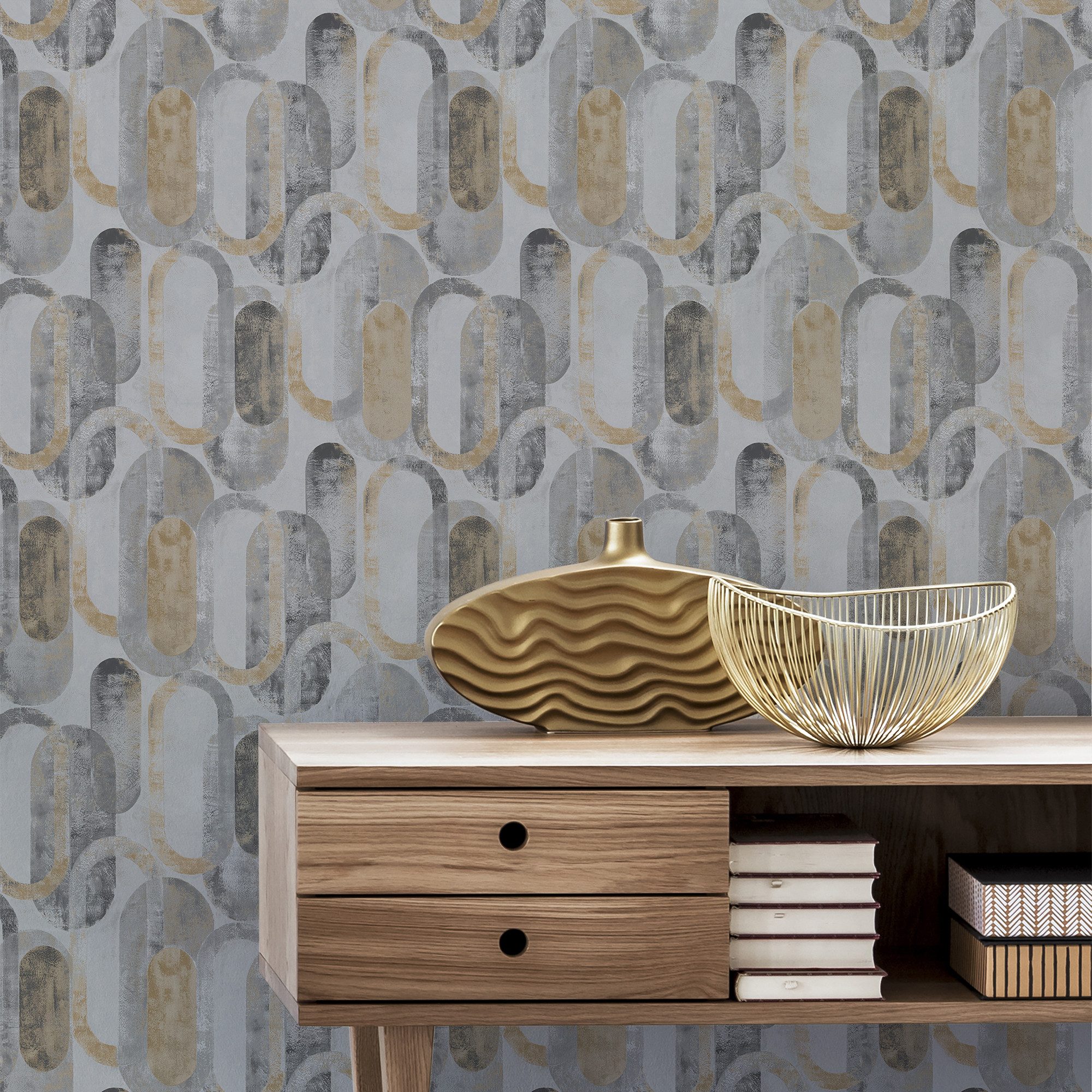 Sublime Vliestapete OVAL SHAPES GOLD, geprägt, organisch, (1 St), Design Tapeten