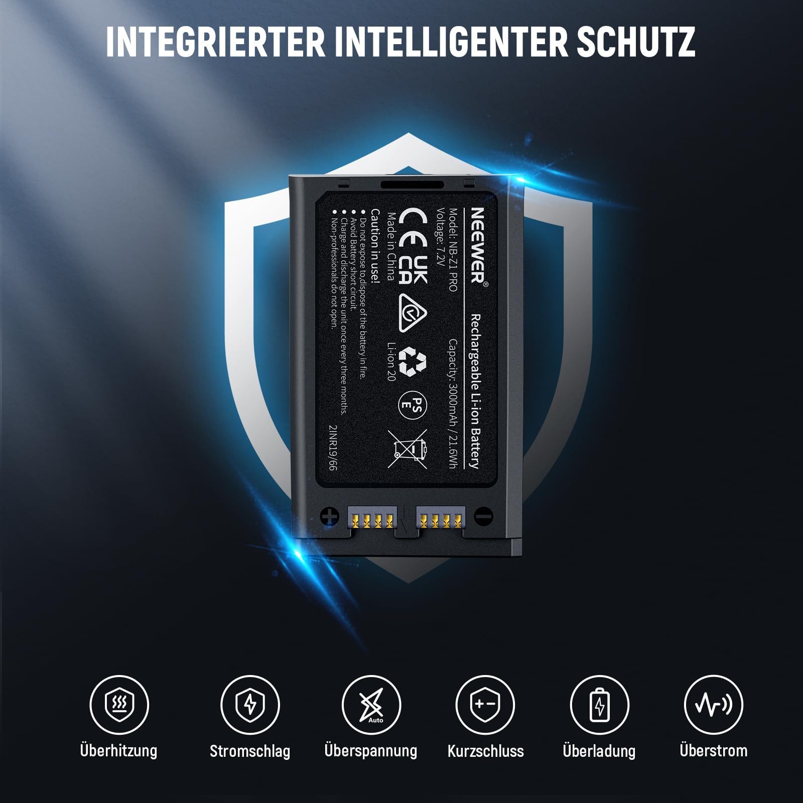 Neewer NB-Z1 PRO 7,2V 3000mAh Li-Ion Akku für Z2PRO/Z2/Z1/Z880 Blitzgeräte Kamera-Akku 3000 mAh, Schnelle und effiziente Ladeoptionen