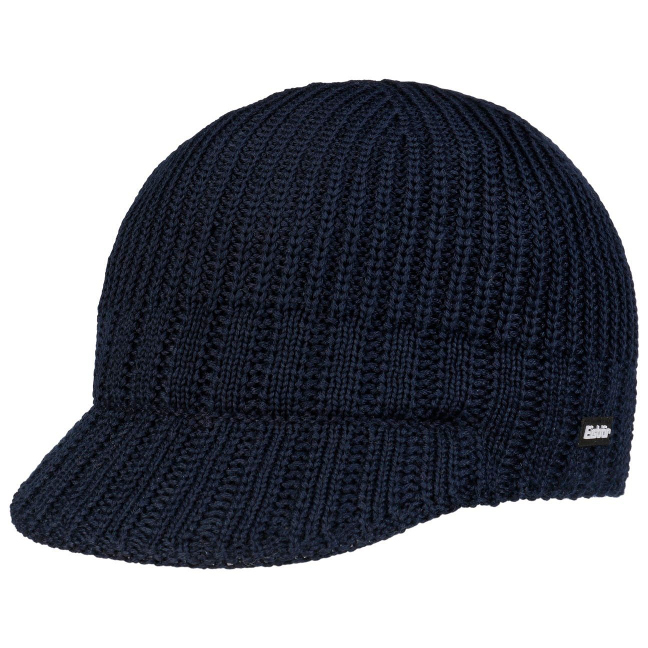 Eisbär Beanie Strickmütze (1-St) dunkelblau in Austria Made mit Schirm