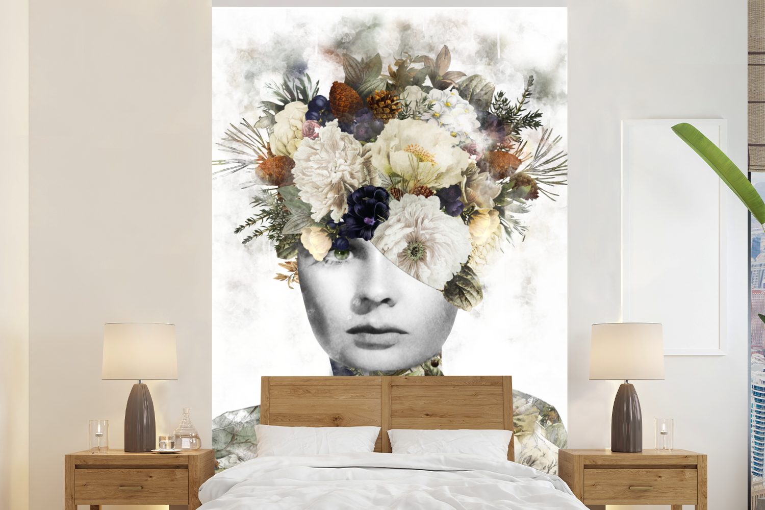 MuchoWow Fototapete Blumen - Frau - Scherben, Matt, bedruckt, (3 St), Montagefertig Vinyl Tapete für Wohnzimmer, Wandtapete