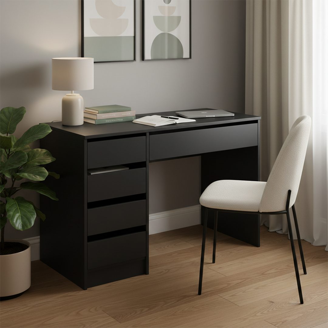 Bellamio Schreibtisch Nore mit Schubladen (schwarz, beidseitig montierbar, günstig online kaufen