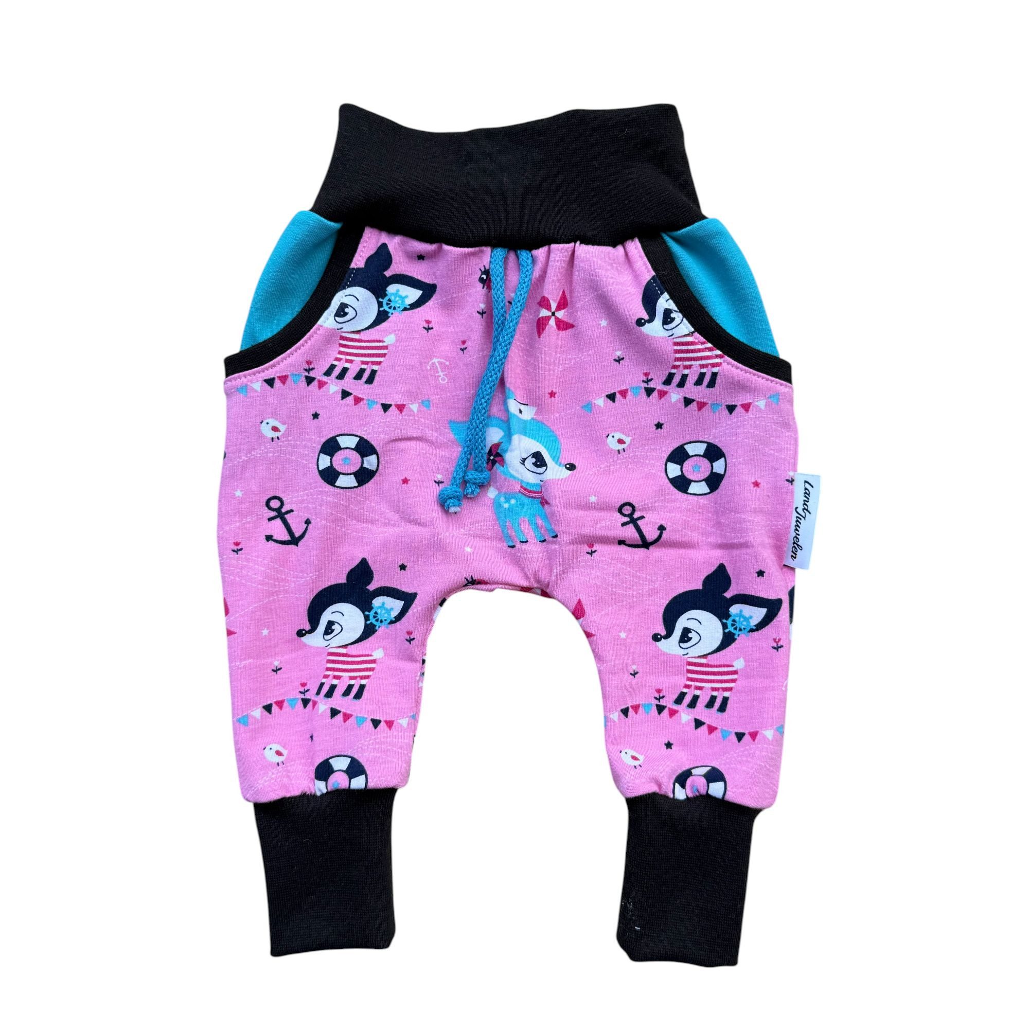 Land-Juwelen Pumphose Baby Pumphose handgefertigt – maritime Kinderhose mit Reh-Motiv