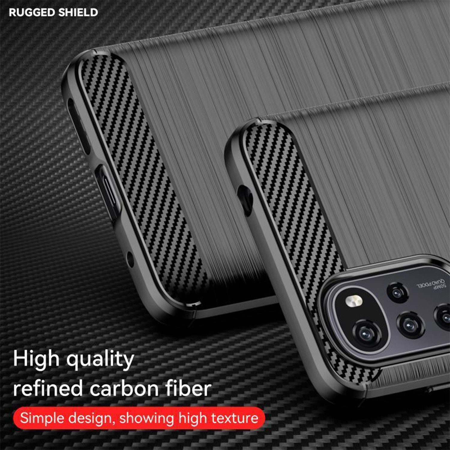 betterfon Handyhülle Carbon Hülle für Motorola Moto G22 Backcover TPU Silikon Schwarz, Carbon-Look – stoßfestes Case mit Air-Cushion & Metall-Optik