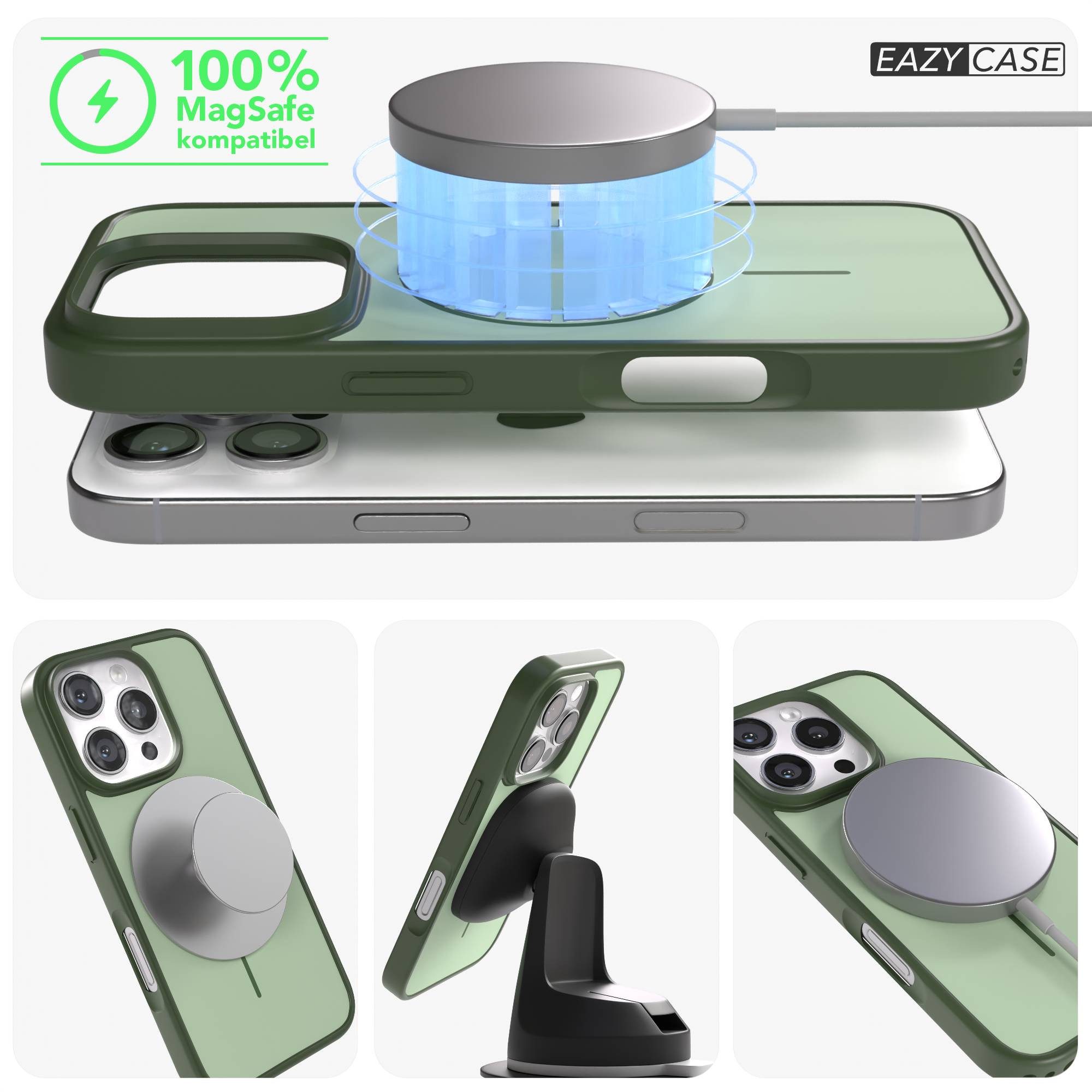 EAZY CASE Handyhülle Slim Outdoor MagSafe Case für Apple iPhone 16 Pro 6,3 Zoll, Outdoor Case mit Magnetring & sicherem Halt in Dunkelgrün