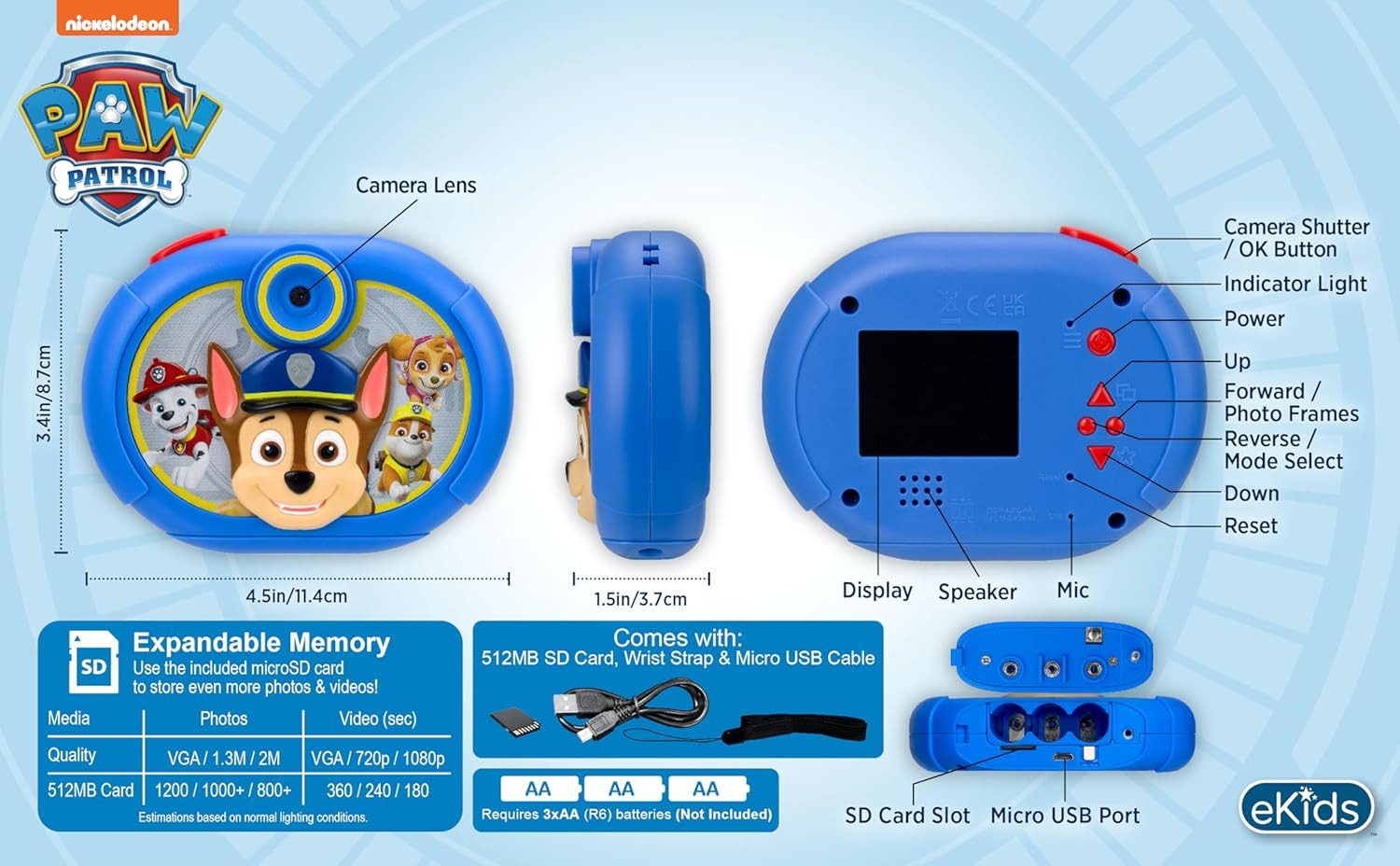 eKids Paw Patrol Kinderkamera – Die erste Kamera für kleine Helden Kinderkamera (5 MP, Perfekt für Kinder entwickelt)