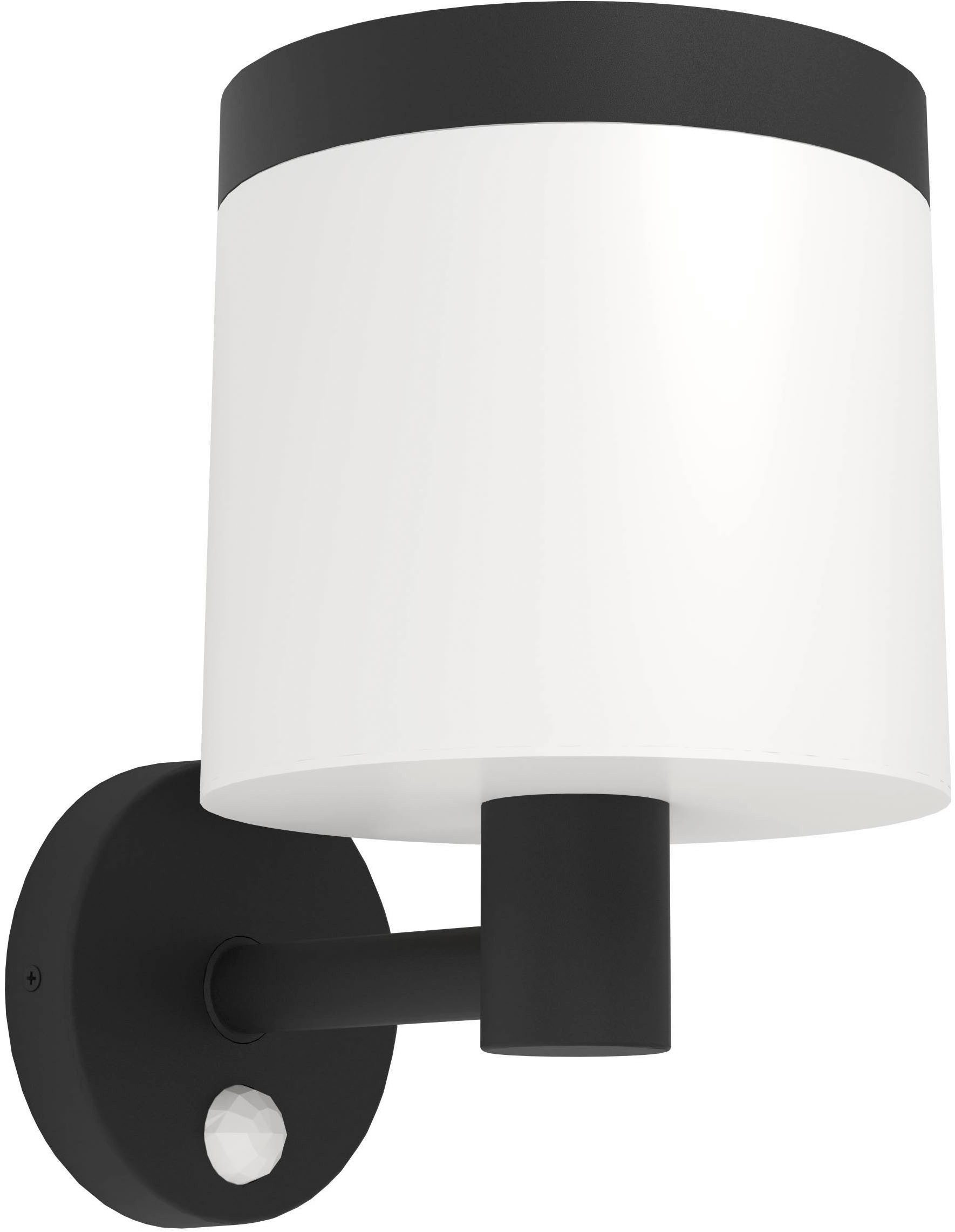 EGLO LED Solarleuchte Pantete Solarleuchte, Wandlampe, Außenlampe, Kunststoff, IP44, Lampe, Bewegungsmelder, LED fest integriert, Warmweiß, Solarleuchte - H21 x Ø17,5 x AL23 cm - schwarz - 7,5W inkl.