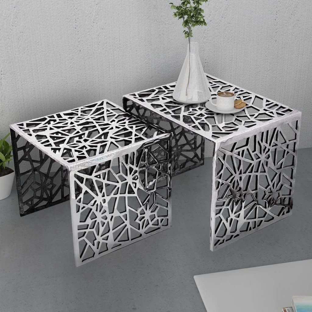furnicato Beistelltisch Moderne silberne Beistelltische aus Aluminium 49x39x40 cm & 39x39x36 (1-St), Langlebige Satztische als Couchtische für Ihr Zuhause im Wohnzimmer