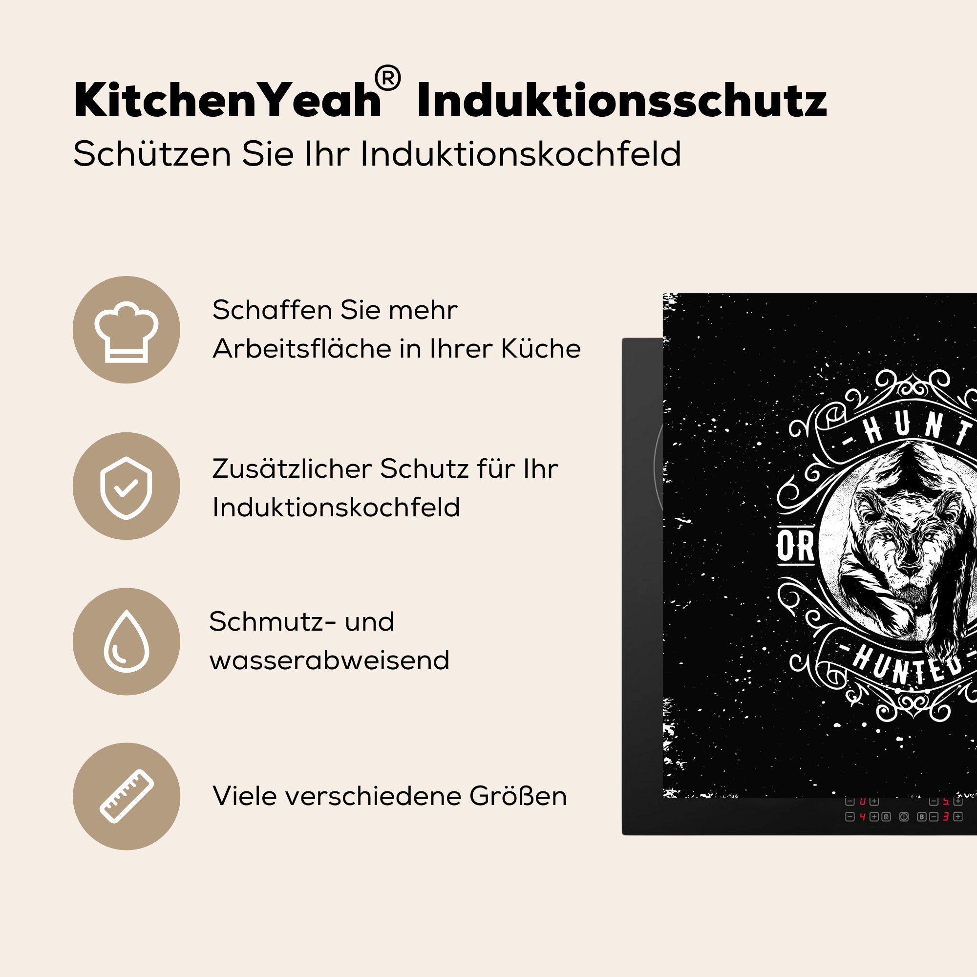 küche (1 für MuchoWow Arbeitsplatte - 78x78 cm, tlg), Jahrgang Ceranfeldabdeckung, Herdblende-/Abdeckplatte - Vinyl, Tiger Design,