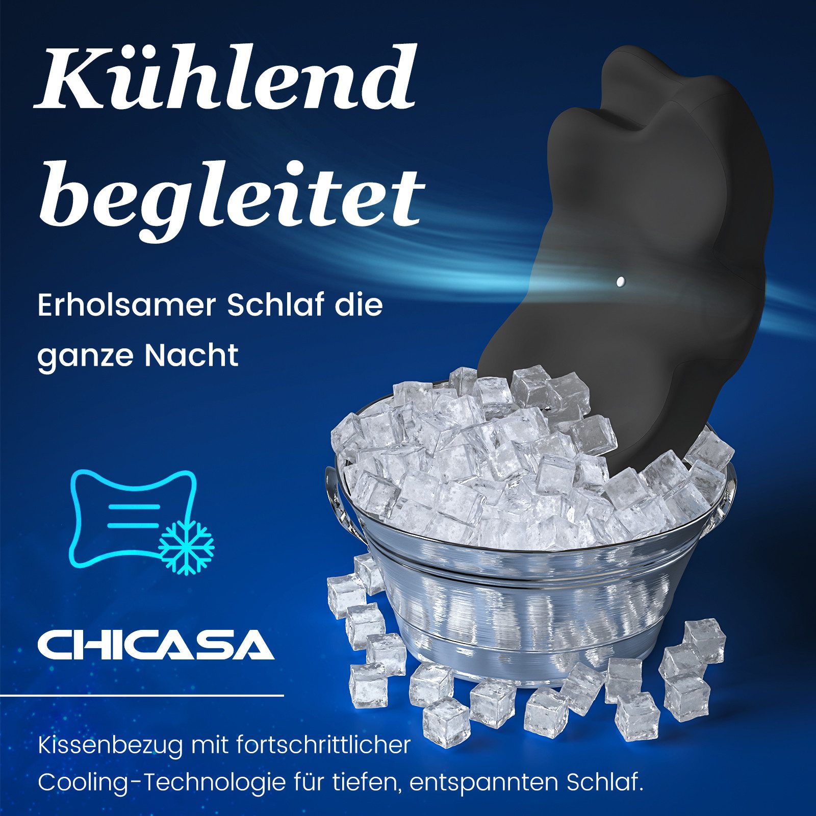 CHICASA Kopfkissen Nackenstützkissen aus 55D Memory Foam, HWS-stützend, abnehmbarer Bezug, Maße: 65 × 41 × 12/8 cm (zwei Höhen), 5-Zonen-Stützsystem, 100 % Memory-Schaum, Kühlendes Nackenstützkissen, 4D-Luftzirkulationsstruktur, Reisedesign