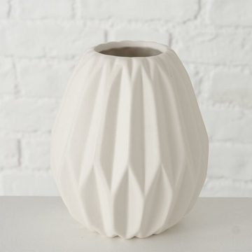 BOLTZE Tischvase Deko Vase 3er Set Gemometrisches Design aus Keramik Matt Beige&Weiß