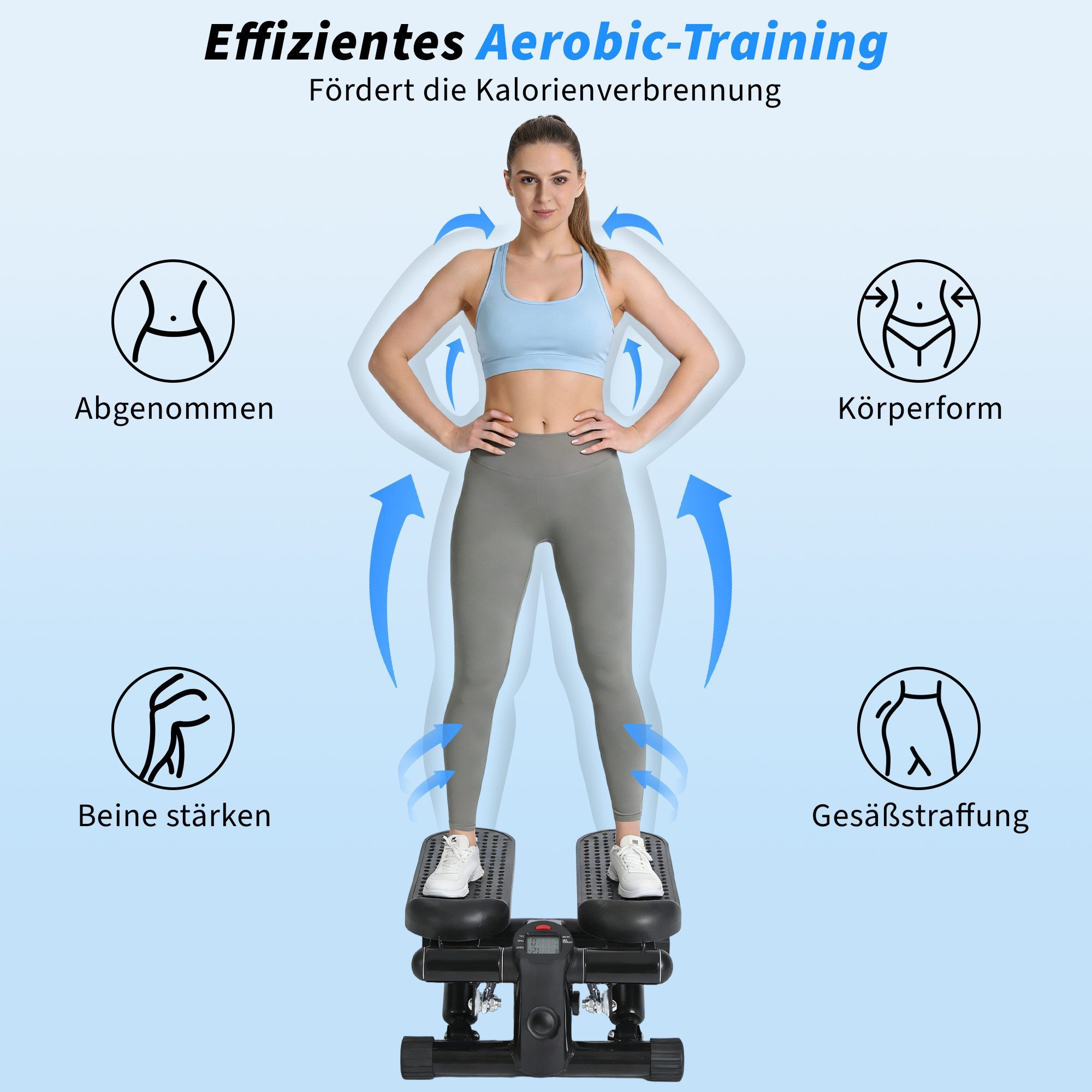 ZMH Ellipsentrainer für Zuhause -Mini Stepper mit Power Ropes & LCD-Display, für Beine & Arm - Einstellbar - Fitness Exercise Home Office
