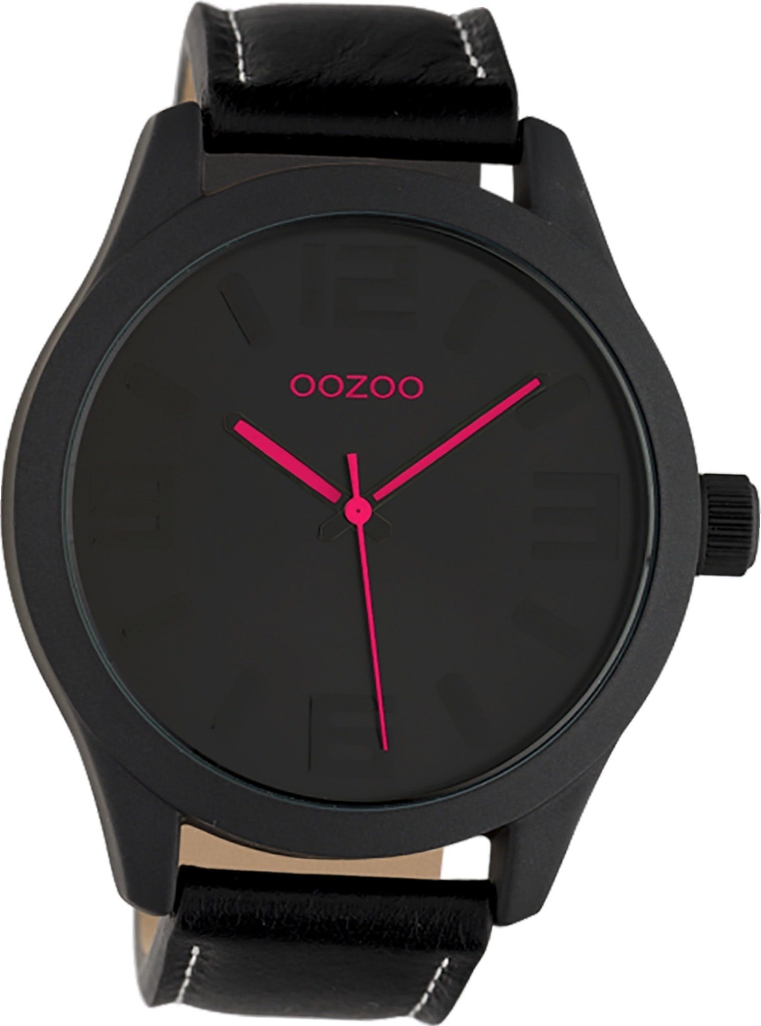 schwarz, Damenuhr OOZOO (ca. groß Damen rundes Analog, Quarzuhr Leder Uhr C1068 45mm) Oozoo Gehäuse, Lederarmband