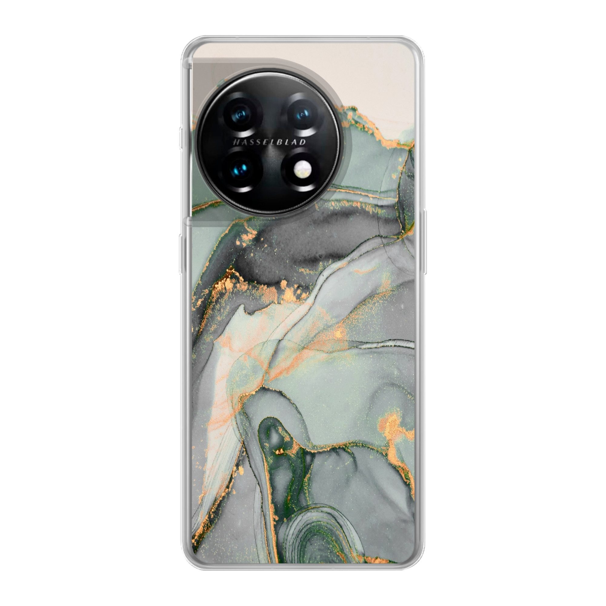 MuchoWow Handyhülle für OnePlus 11 Gold - Marmor - Grün - Luxus - Glitzer - Marmoroptik, Handy Case, Silikon, Bumper Case Dünn
