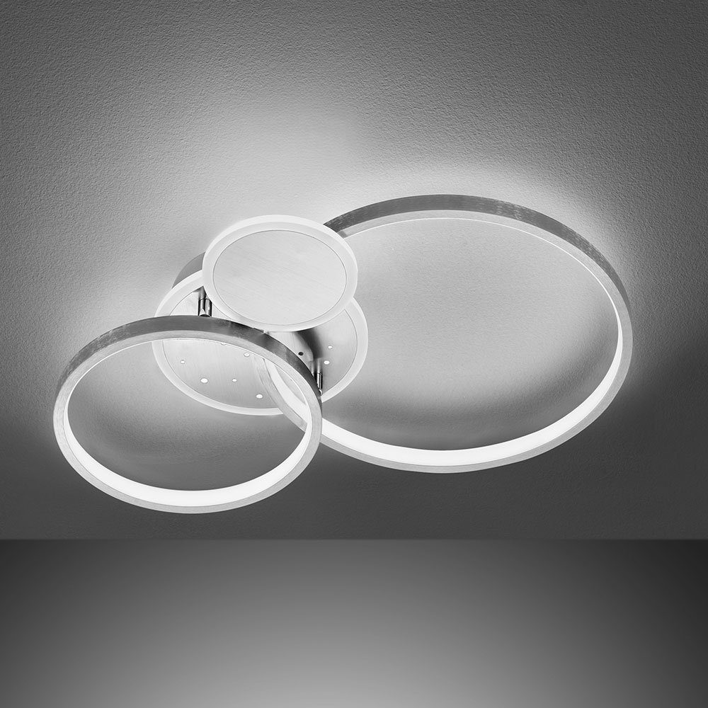 verbaut, fest Ringe Deckenleuchte LED LED dimmbar Warmweiß, Ring silber Deckenleuchte, etc-shop Deckenlampe LED-Leuchtmittel