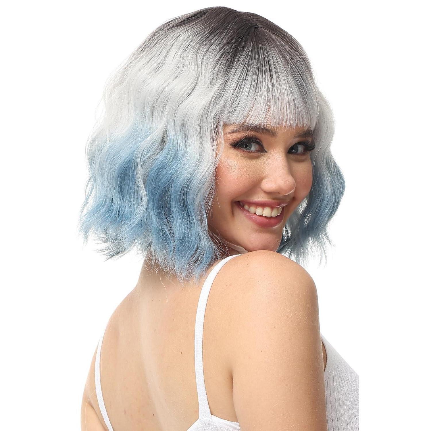 LuxusKollektion Kunsthaarperücke Perücke Blau Kurz Gelockt Bob Pony Kunsthaar Cosplay Ombre Blau