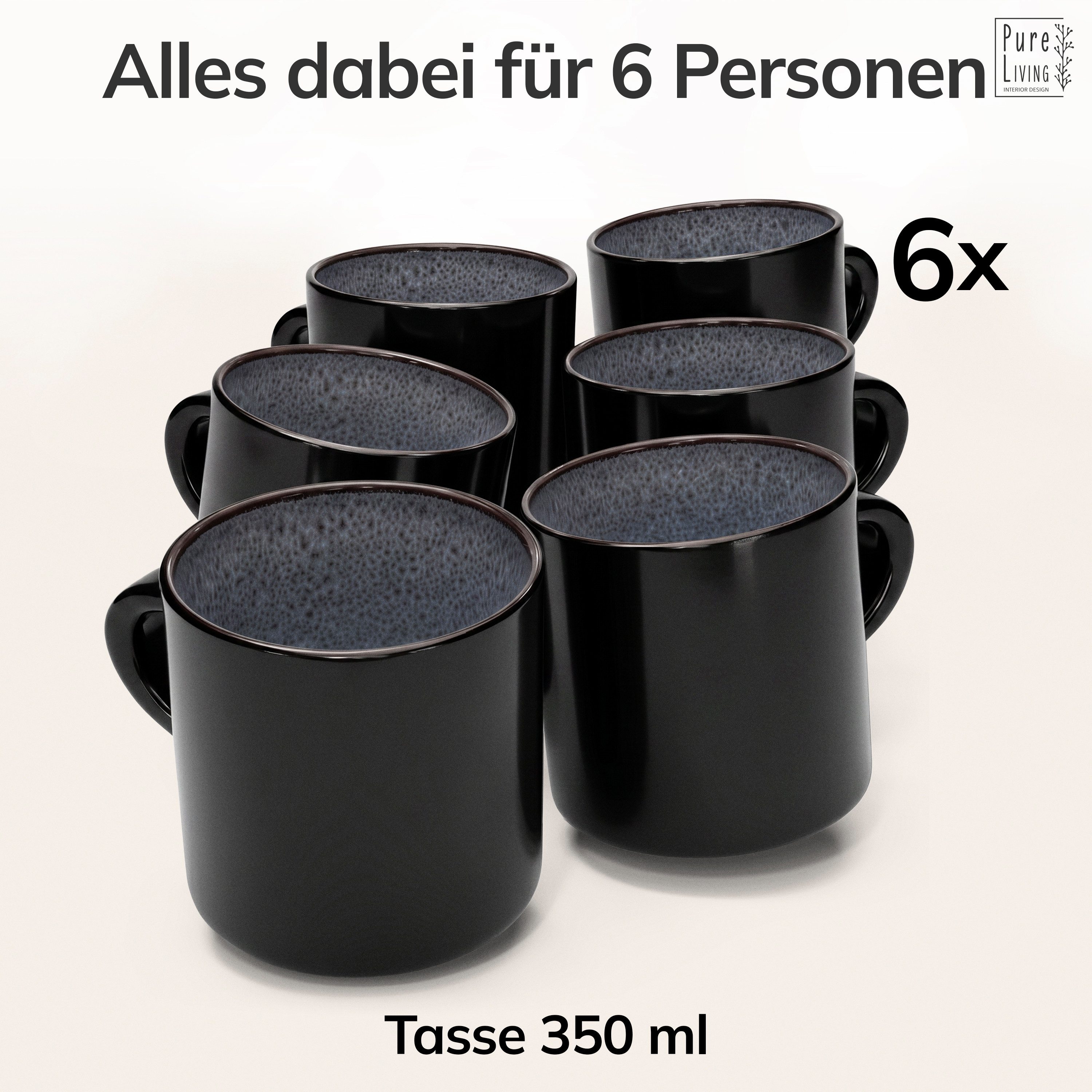 PURE LIVING INTERIOR DESIGN Geschirr-Set Ibiza Becher, 6er-Set, 350 ml, Grau, Steingut (6-tlg), 6 Personen, Steingut – Bild 5 von 5