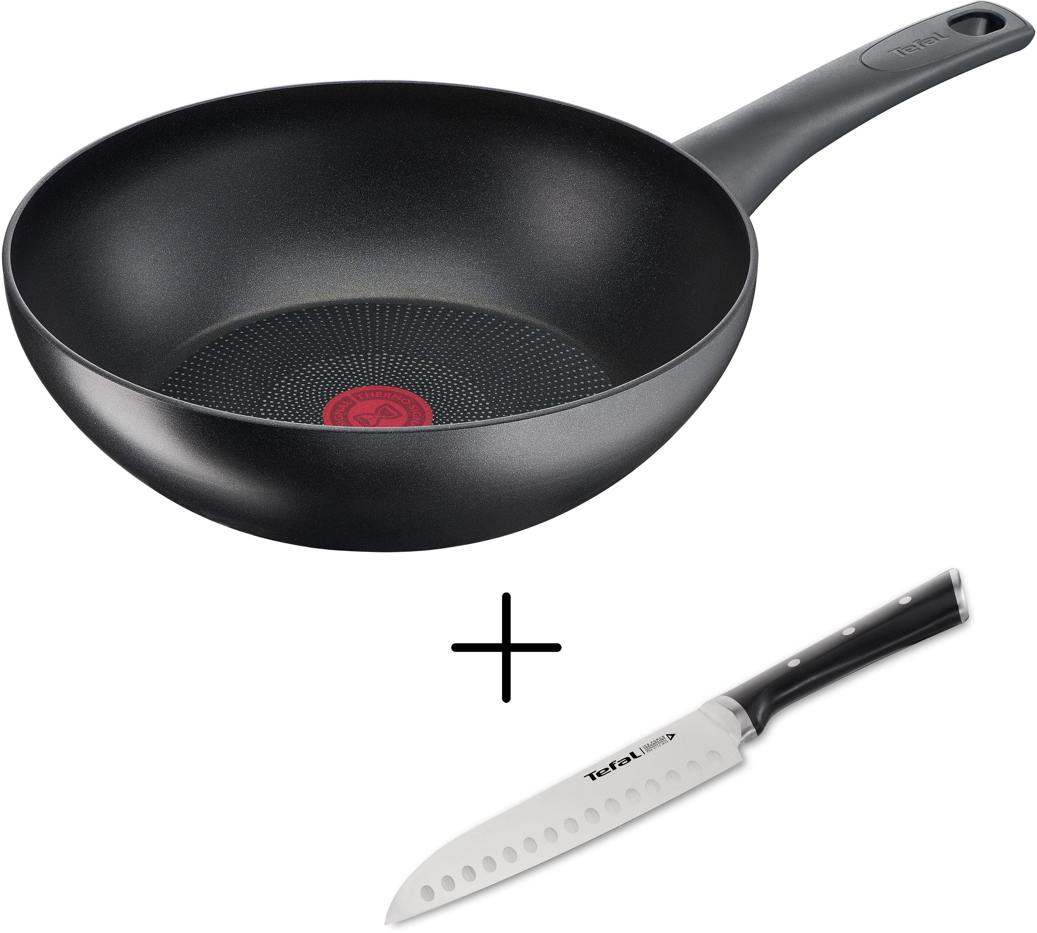 Super heißer neuer Artikel Tefal 28 Ultimate Force, Set: Santokumesser Aluminium Wok cm, (Set, Ultimate On cm 28 Ice Antihaft-Wokpfanne Ice Santokumesser), Force + On Wokpfanne 20 cm, Induktion 2-tlg., +