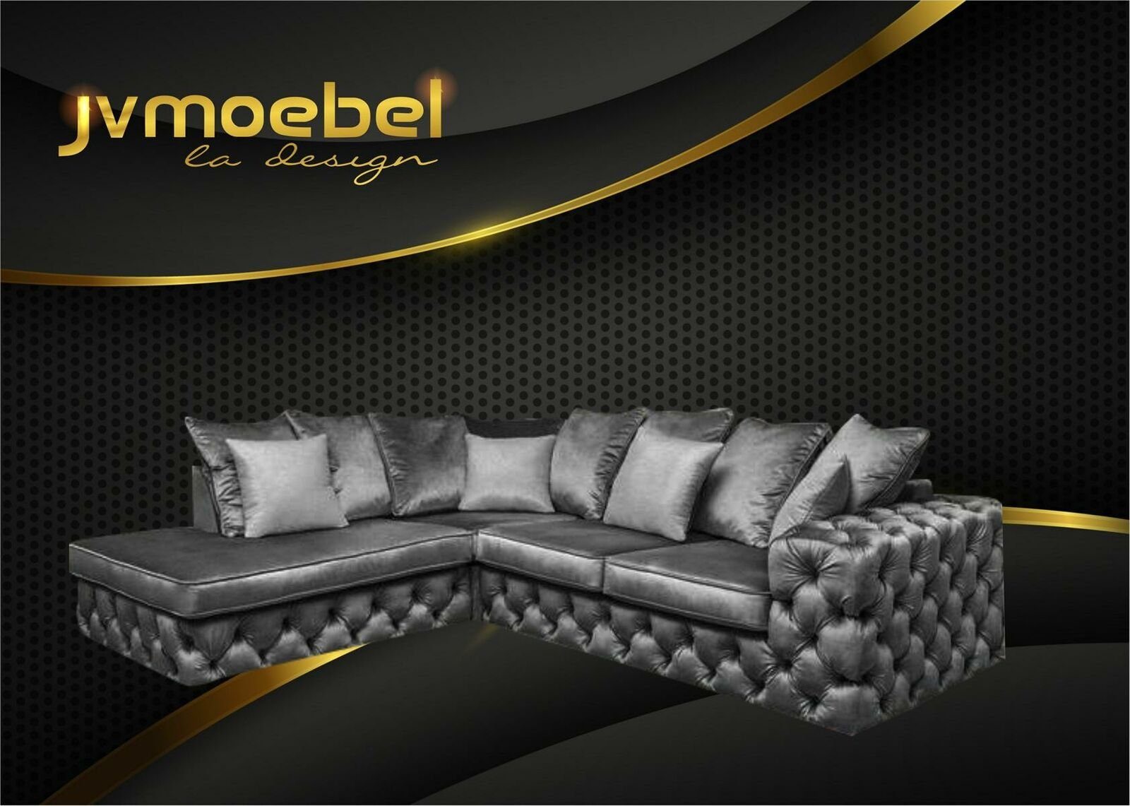 JVmoebel Ecksofa, Chesterfield L-Form Ecksofa Garnitur Couch Sofa Silber Polster Textil